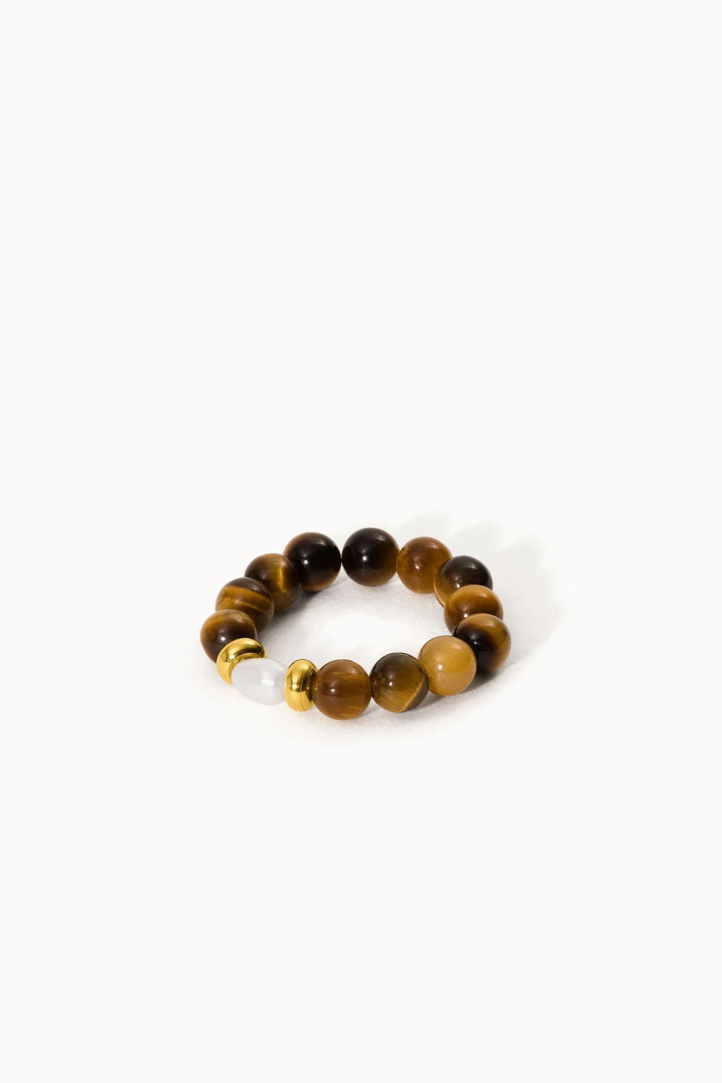 ANXIETY TIGER‘S EYE PEARL RING MIT PERLE GOLD / M/L 2