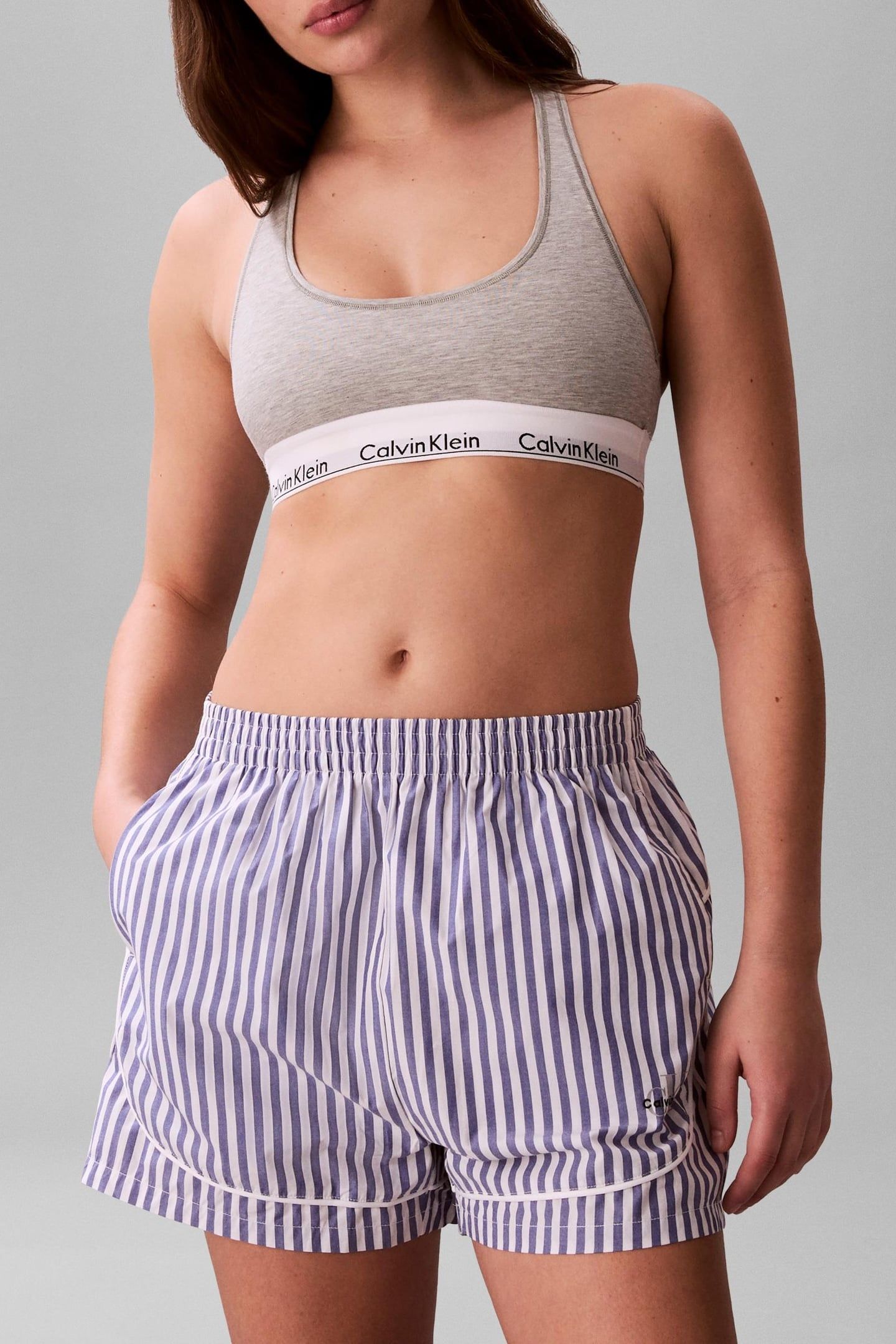 GRAPHIC POPLIN SLEEP BOTTOM PENNY STRIPE BLUE RIVER FOG 1