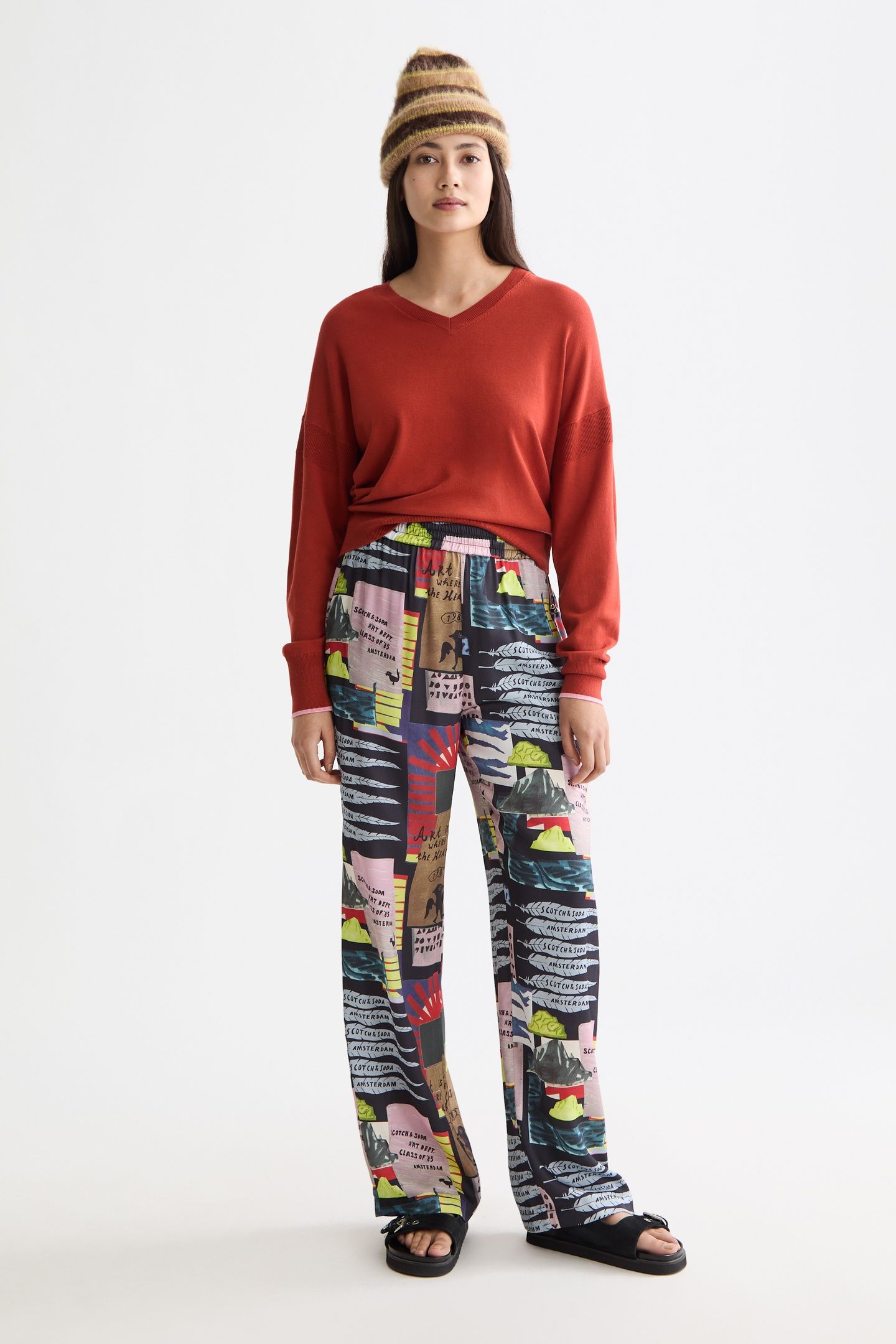 GIA - MID RISE WIDE LEG ELASTICATED TROUSERS ART DEPT COLLAG 2