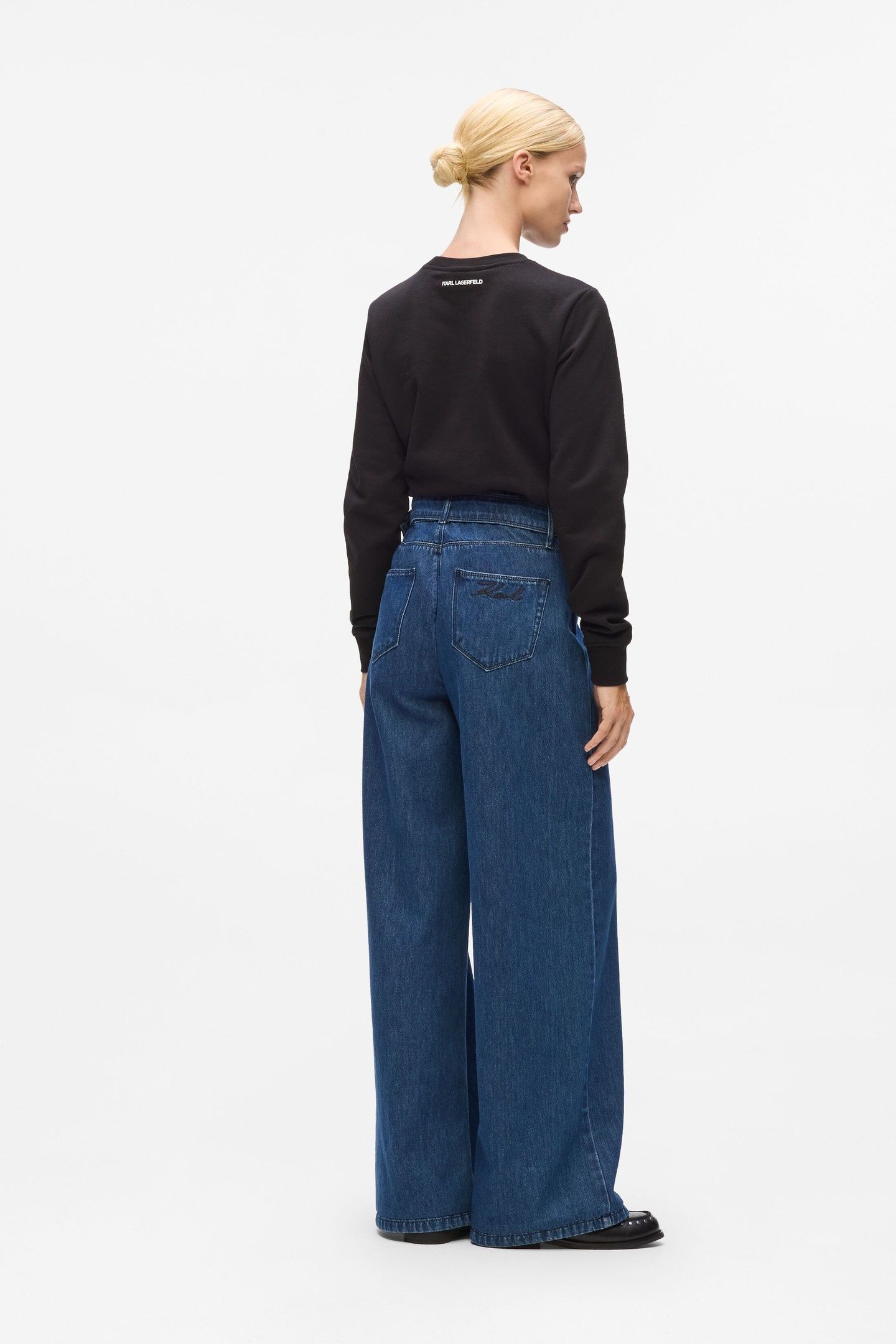BELTED WIDE LEG DENIM PANTS DARK BLUE 2