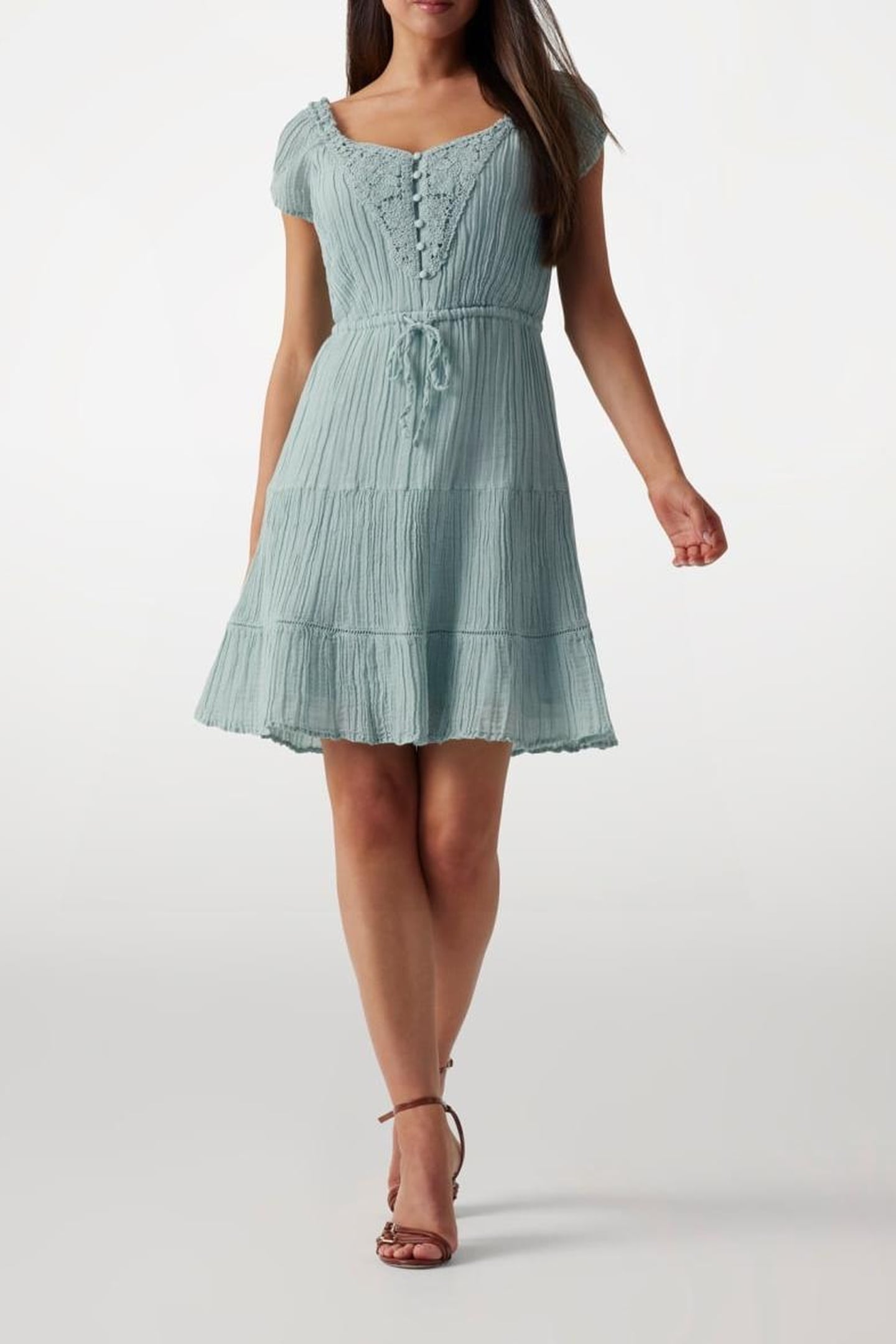 GUESS ECO SL CIEL GAUZE DRESS SEAFOAM MIST MULTI 1
