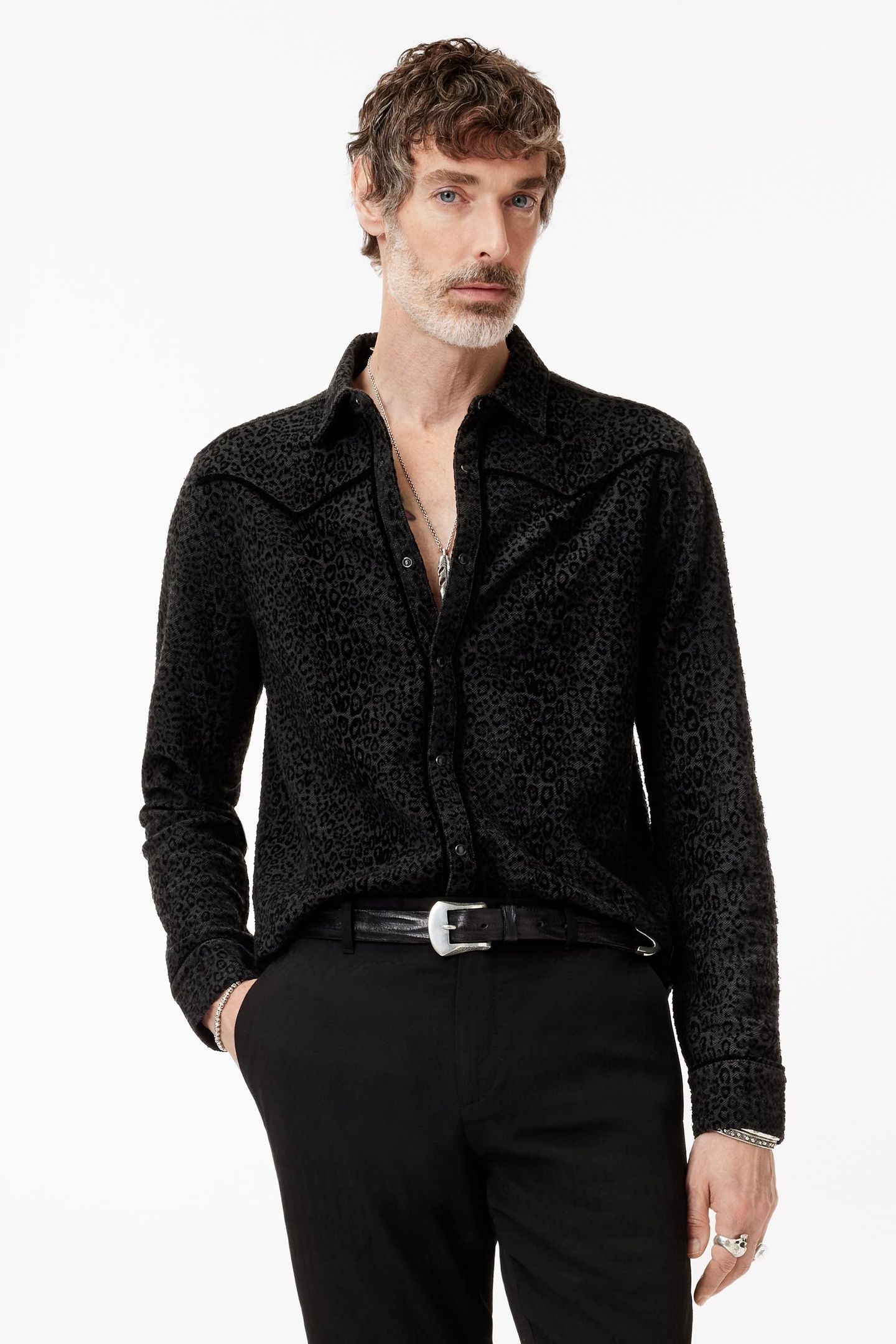 HAVEN LS SHIRTS W LEOPARDFLOCK PRINT CARBON GREY 1