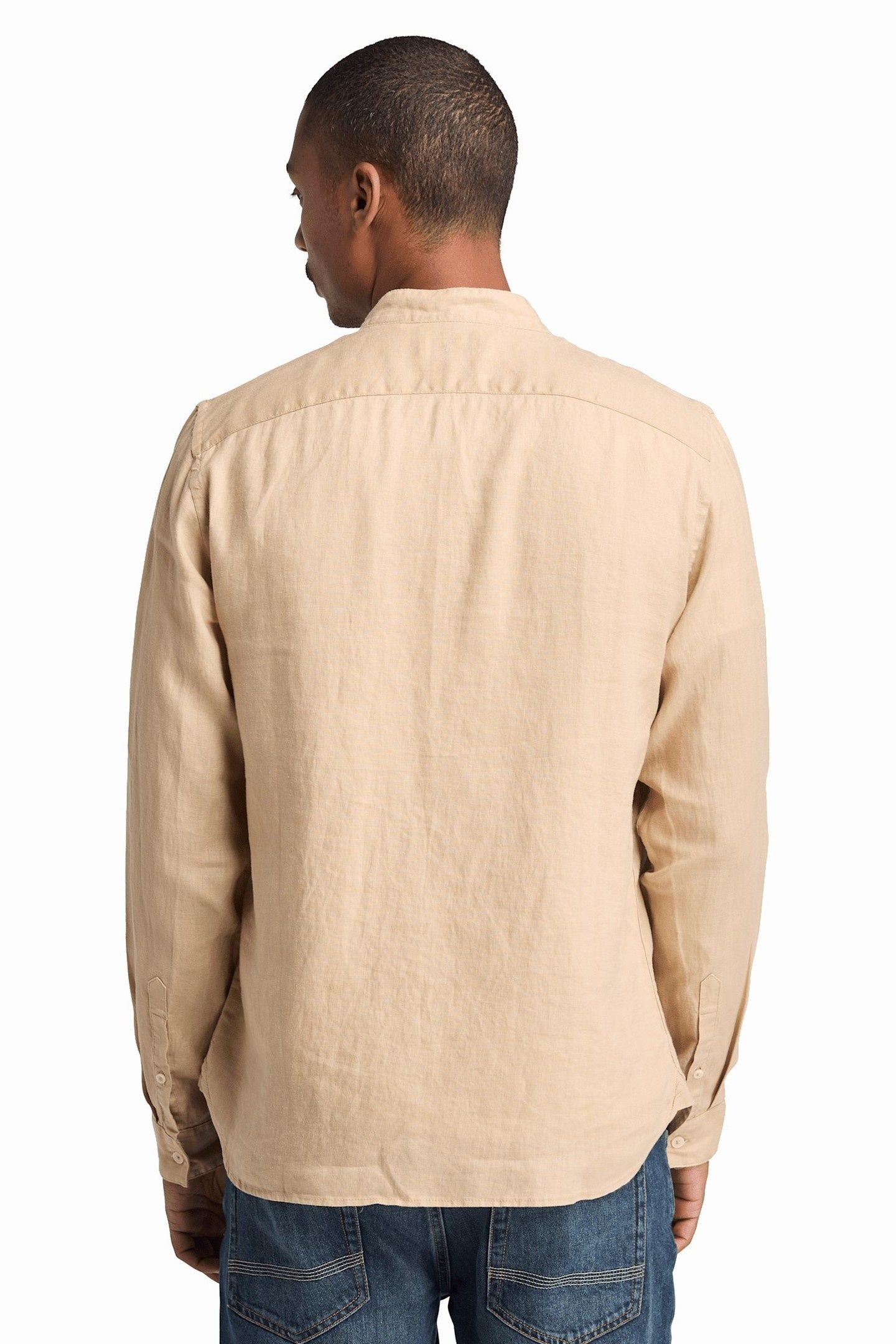 LINEN KOREAN COLLAR SHIRT MEDIUM BEIGE 2