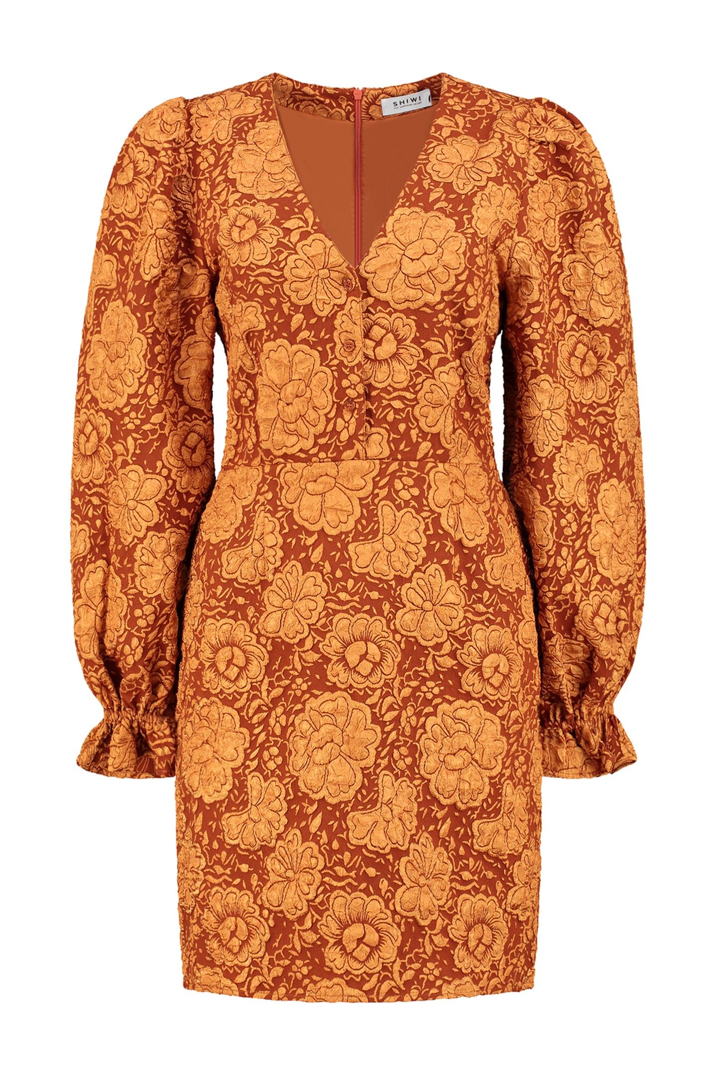 SAO PAULO DRESS FLOWER JAQUARD RUST ORANGE 4