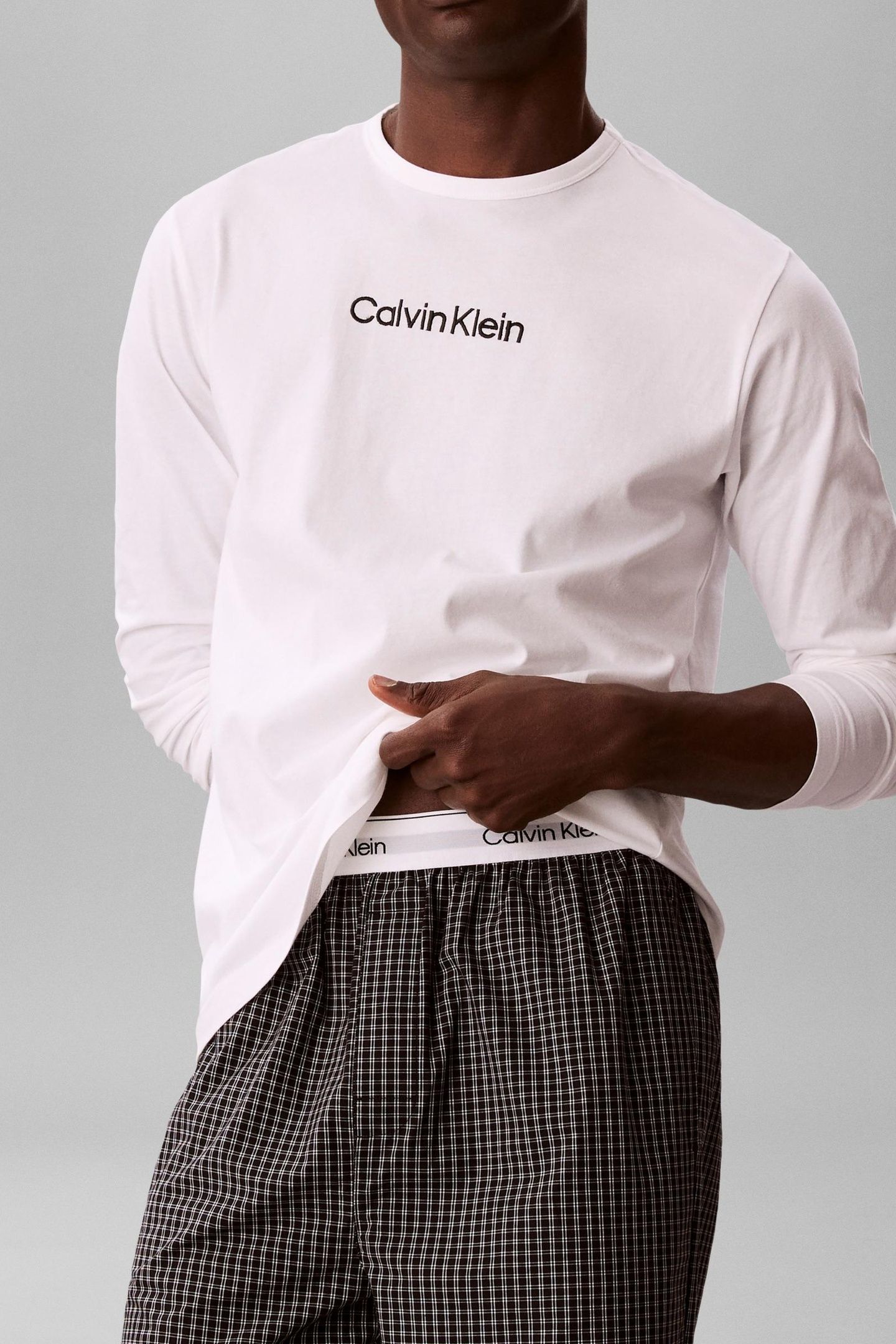 LS TEE PANT SET CLASSIC WHITE TOP/SUMMIT PLAID 3