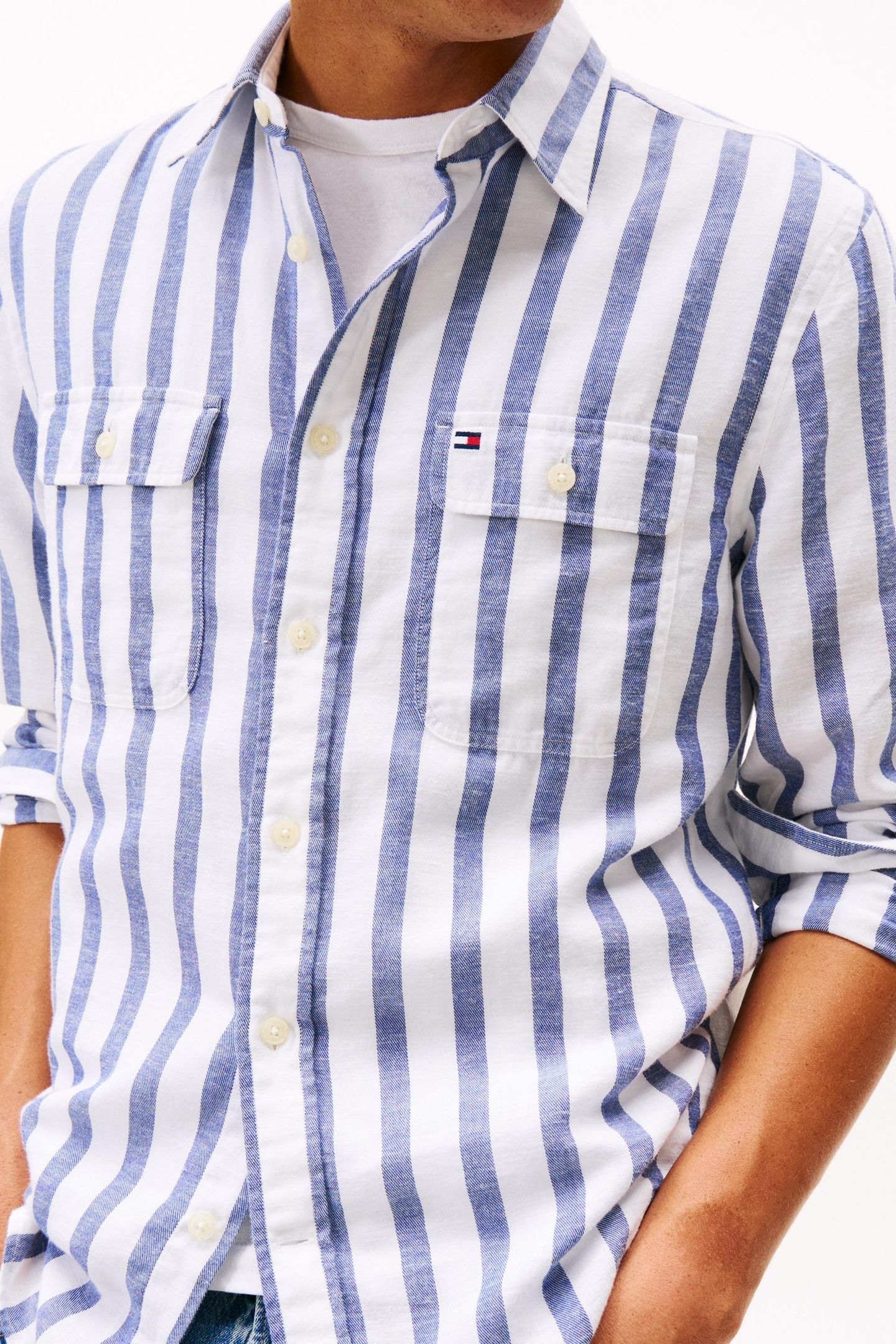 BRUSHED LINEN TWILL SHIRT BOLD BLUE/STRIPE 5