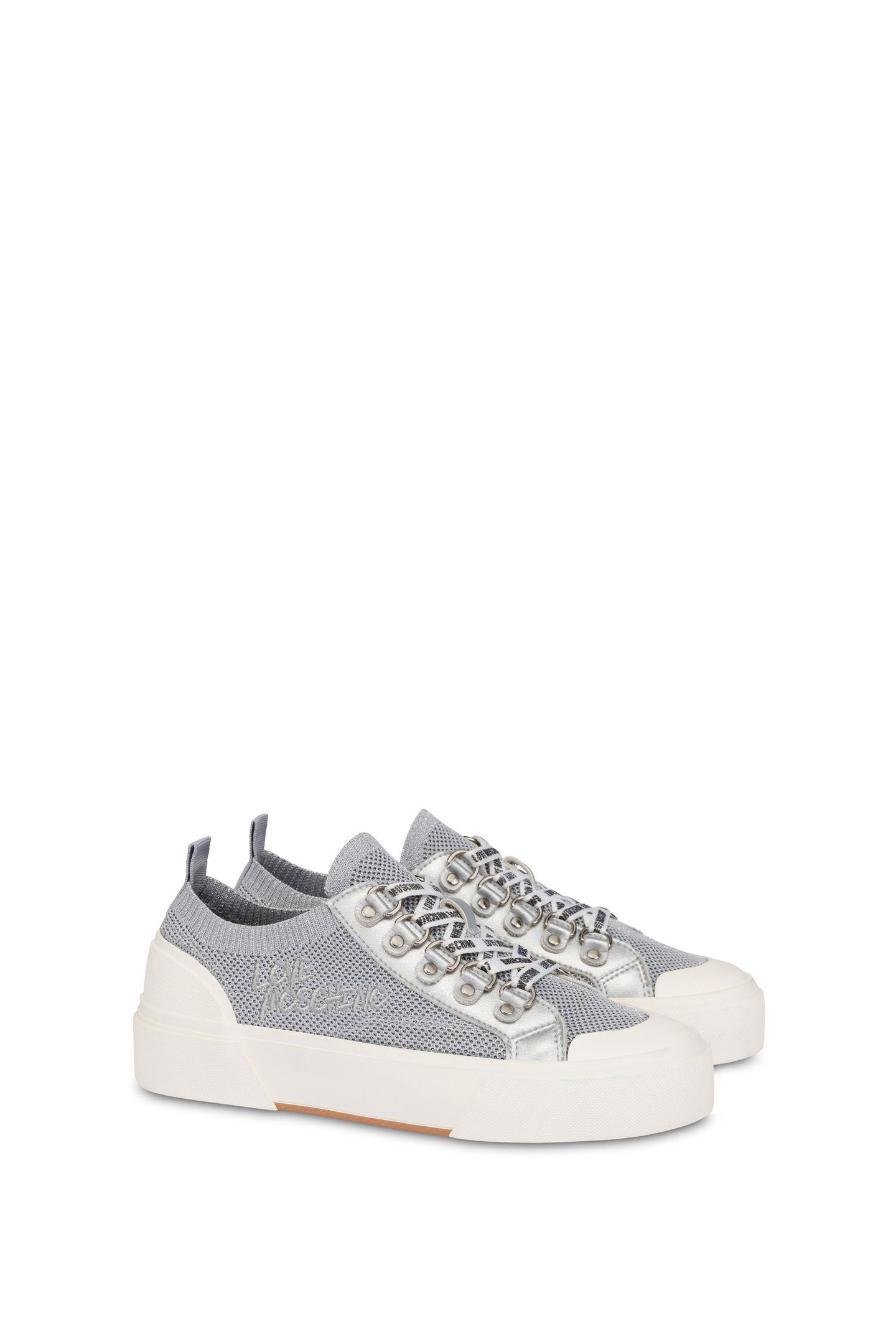 SNEAKERS IN SOCK AND LAMINATED CALFSKIN SILVER 2