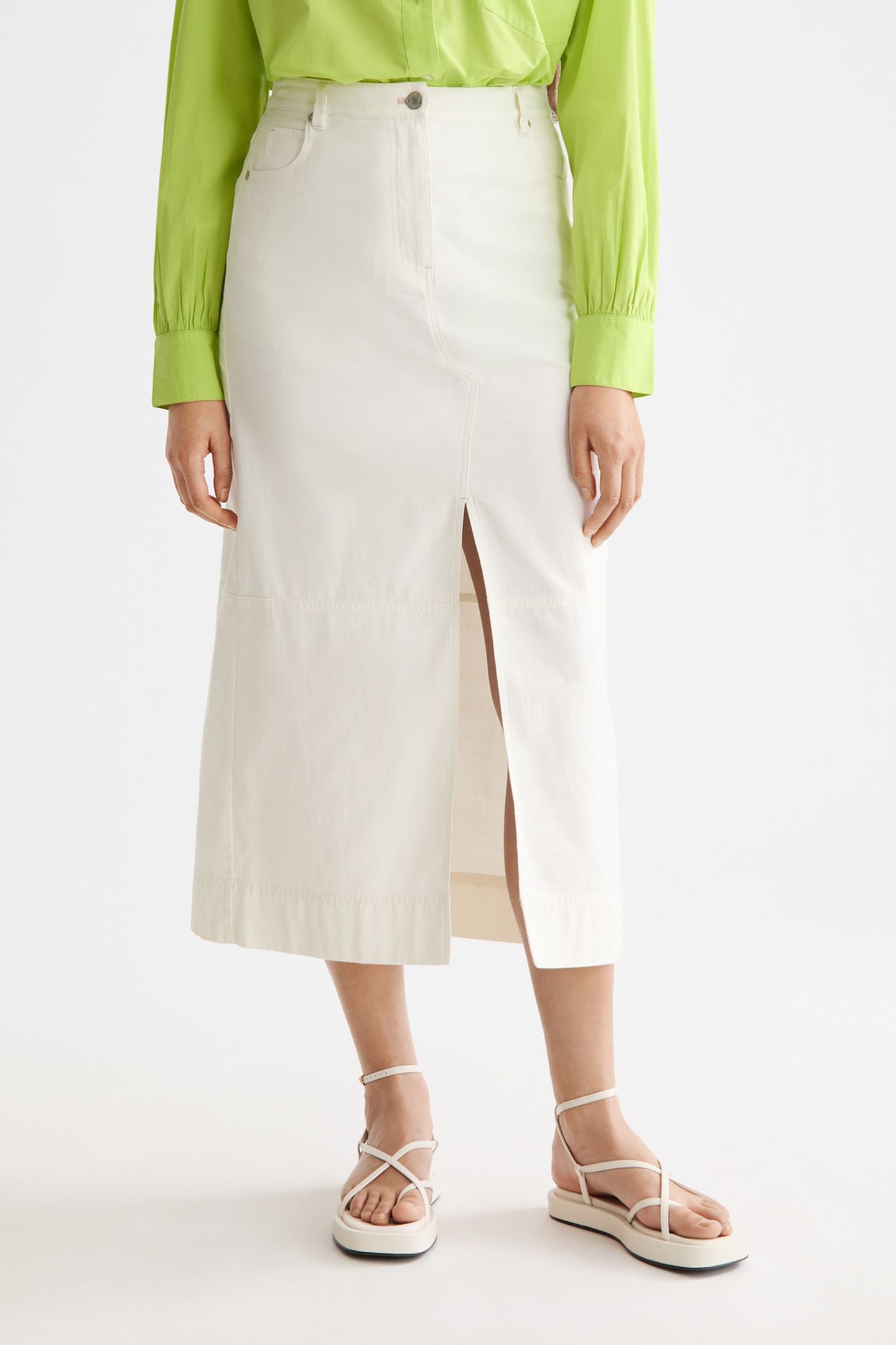 WORKWEAR MIDI SKIRT WITH FRONT SLIT EGGNOG 3