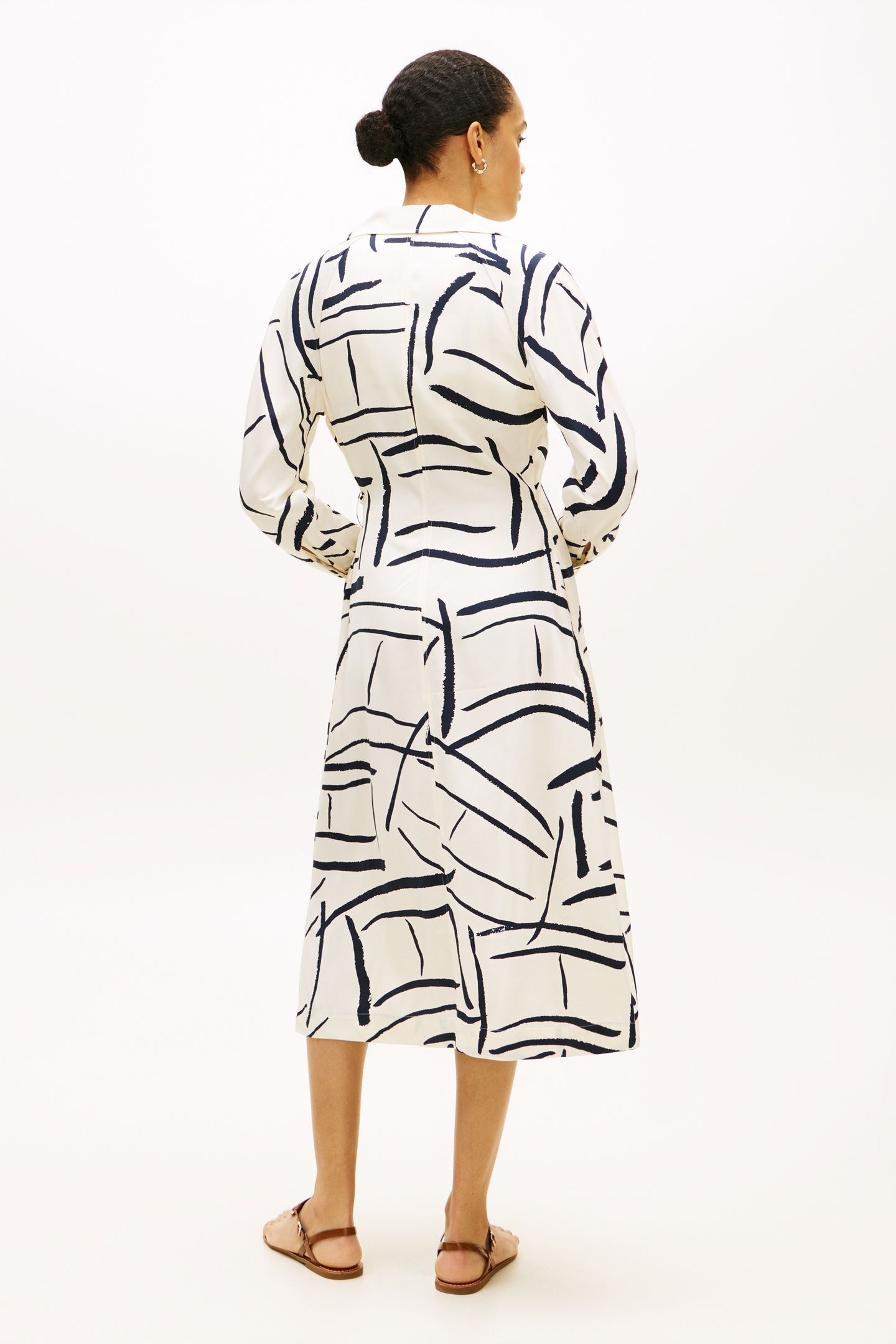 VIS TWILL MIDI V-NECK FLAG FEATHERS CALICO 2