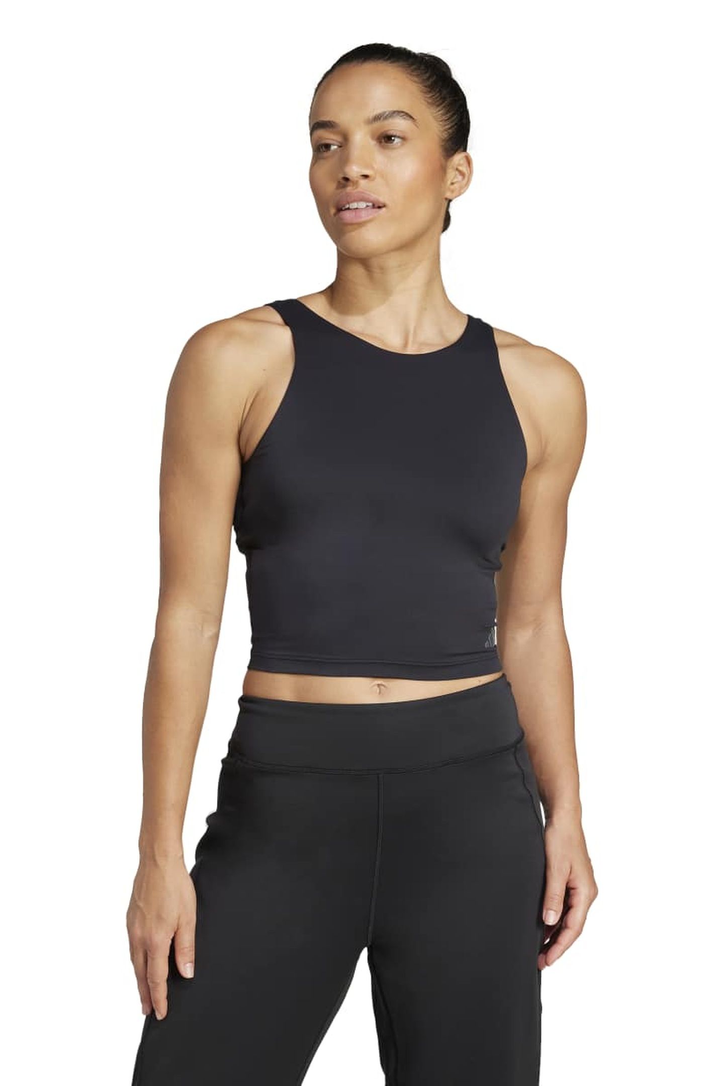 PERFORMANCE YOGA CROPPED TANK WITH INNER SHELF BLACK 1