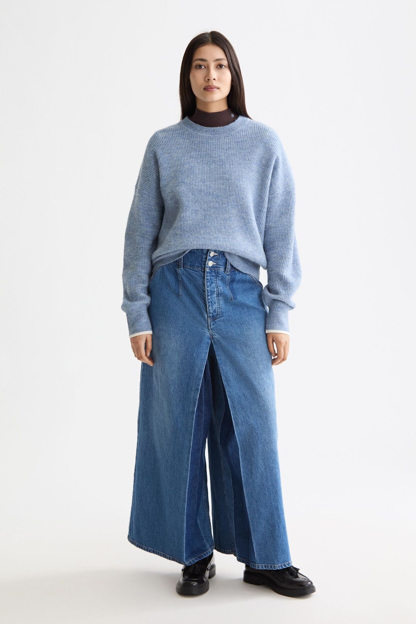 FUZZY CREW NECK PULLOVER FADED DENIM MELANGE 2