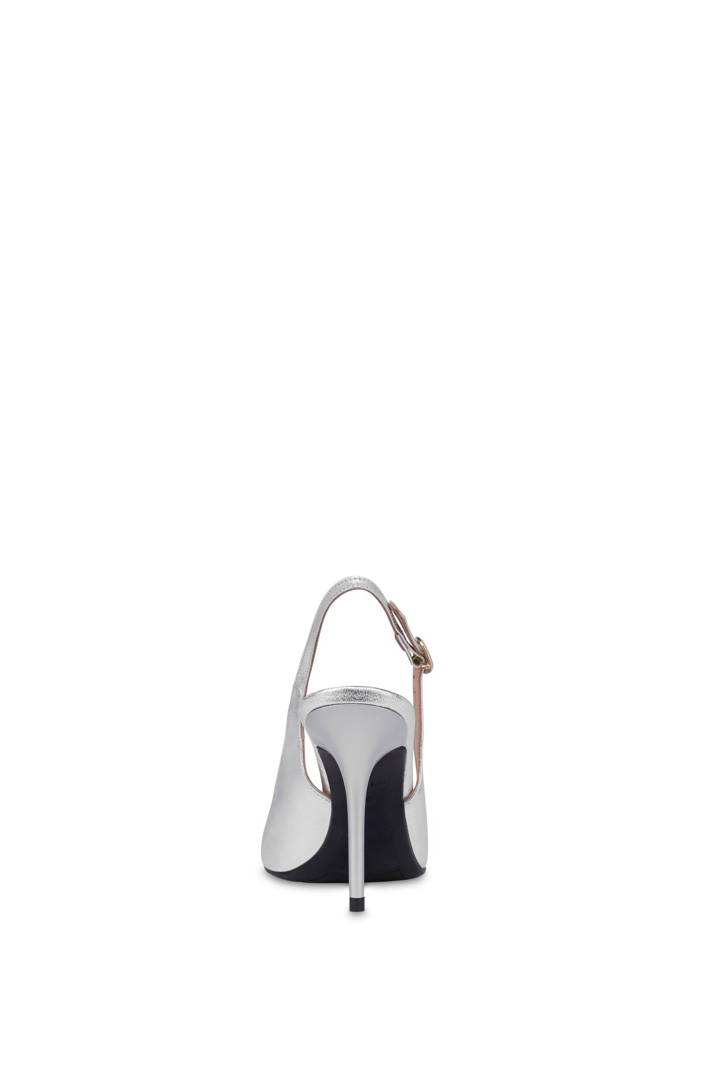 HEART PLAQUE LAMINATED NAPPA LEATHER SLINGBACK SILVER 6