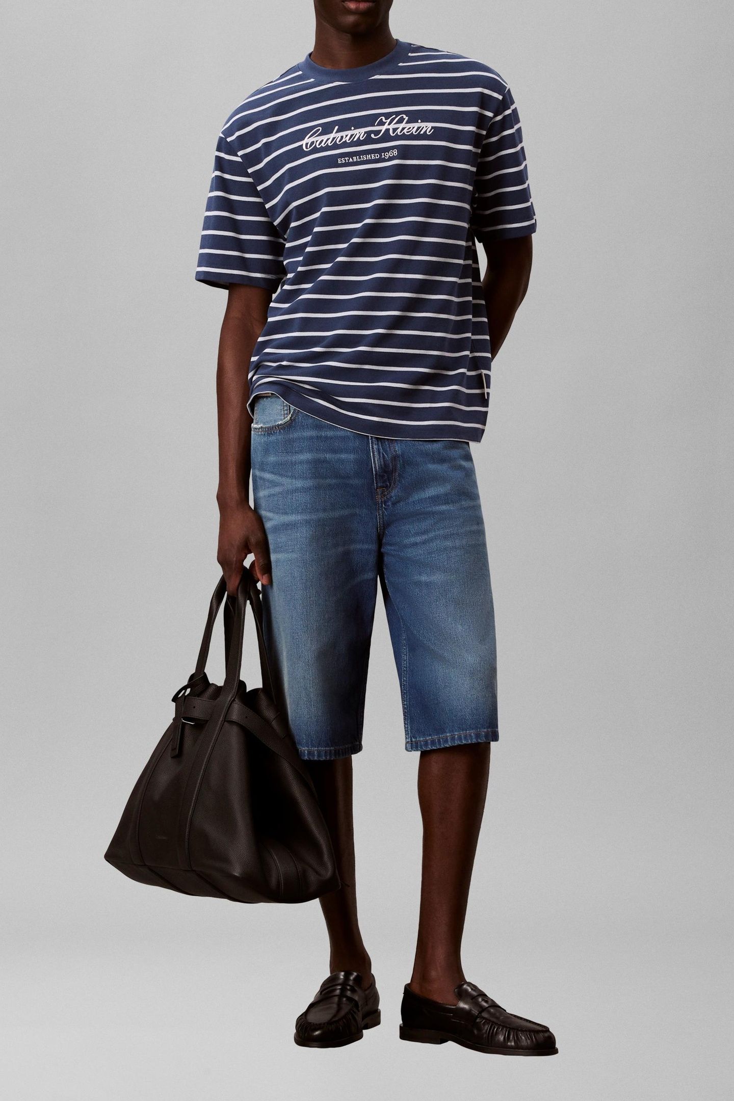 SS STRIPE CASUAL PIQUE TEE DARK DENIM 2