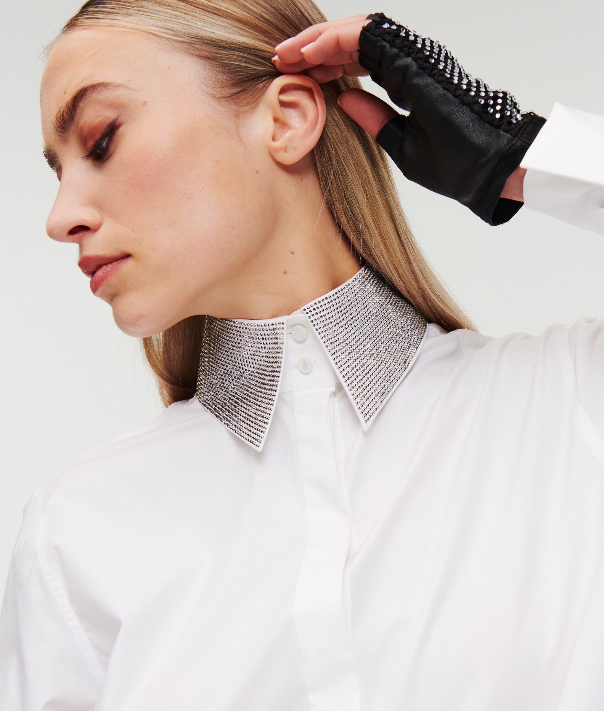 RHINESTONE COLLAR SHIRT WHITE 6