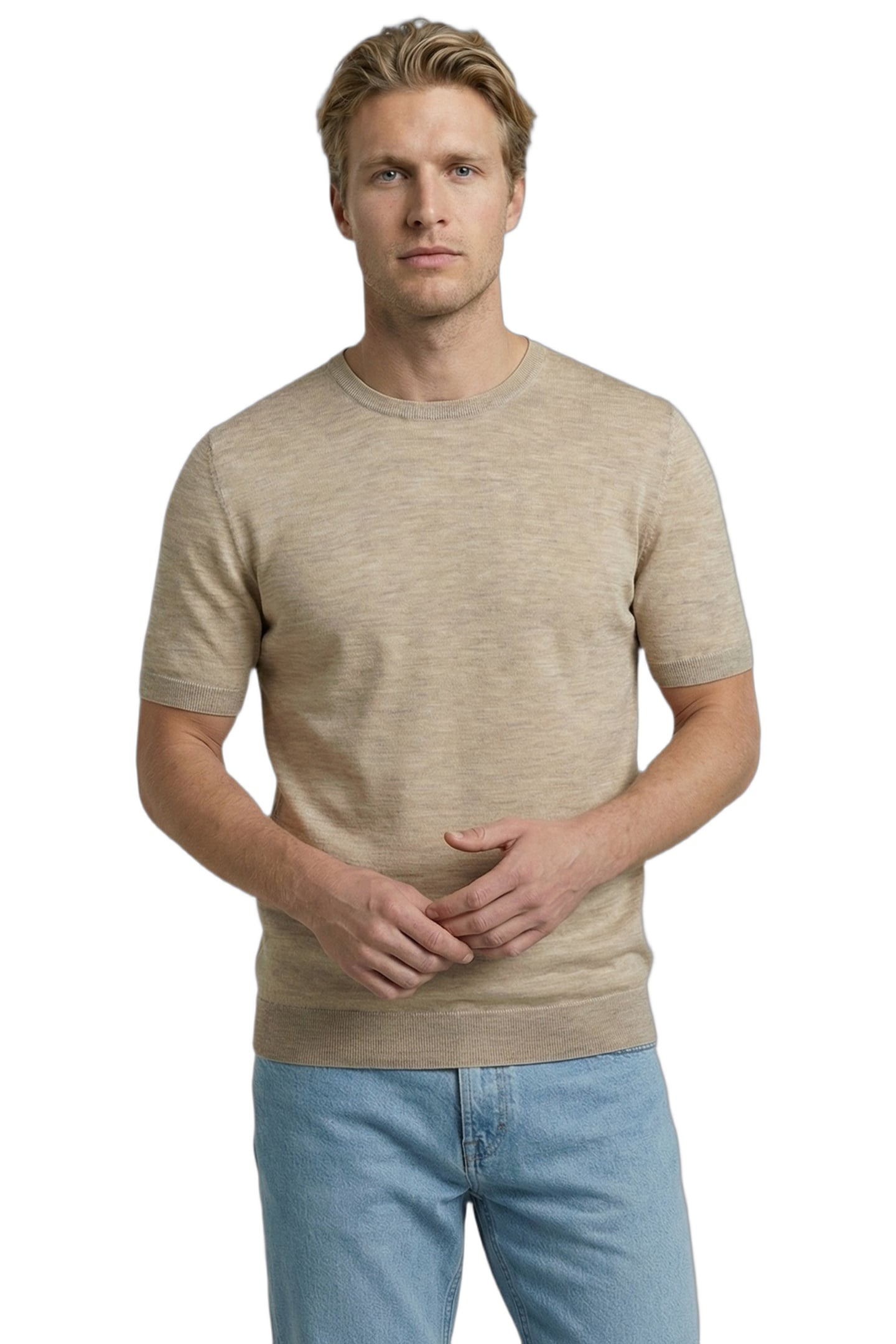 EXTRA FINE MERINO T-SHIRT SAND 1