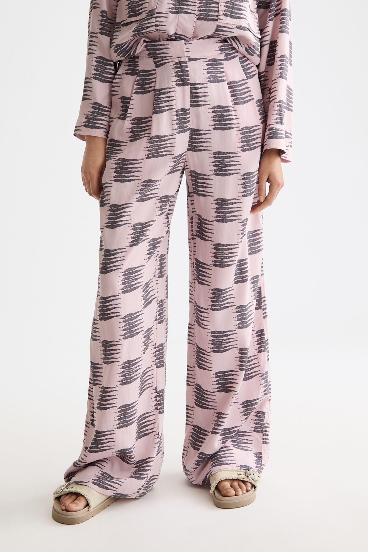 ELENI - HIGH RISE WIDE LEG PYJAMA PANTS FEATHER BLOCK 2