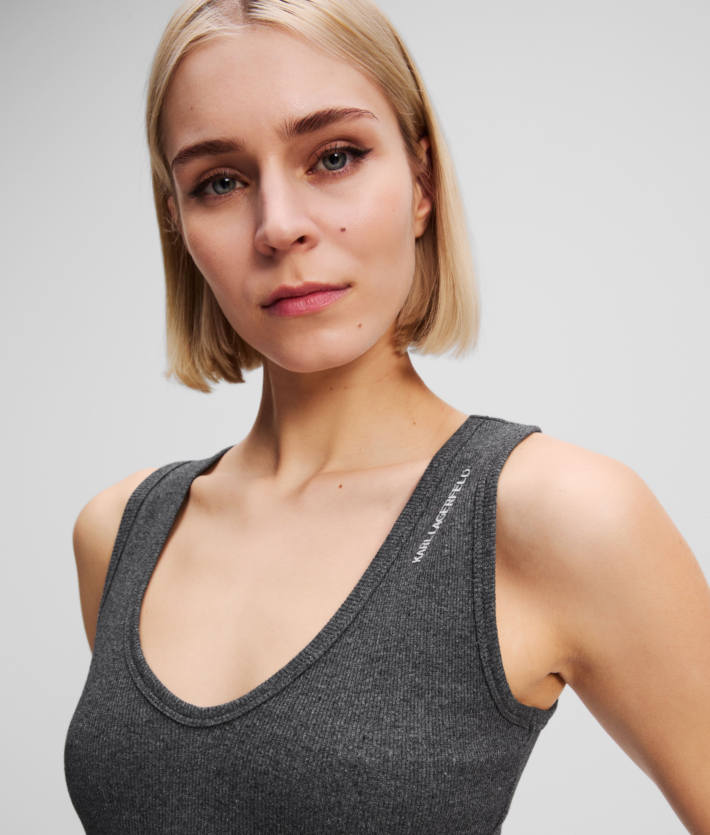 RIBBED V-NECK TANK MELANGE GREY MELANGE 2