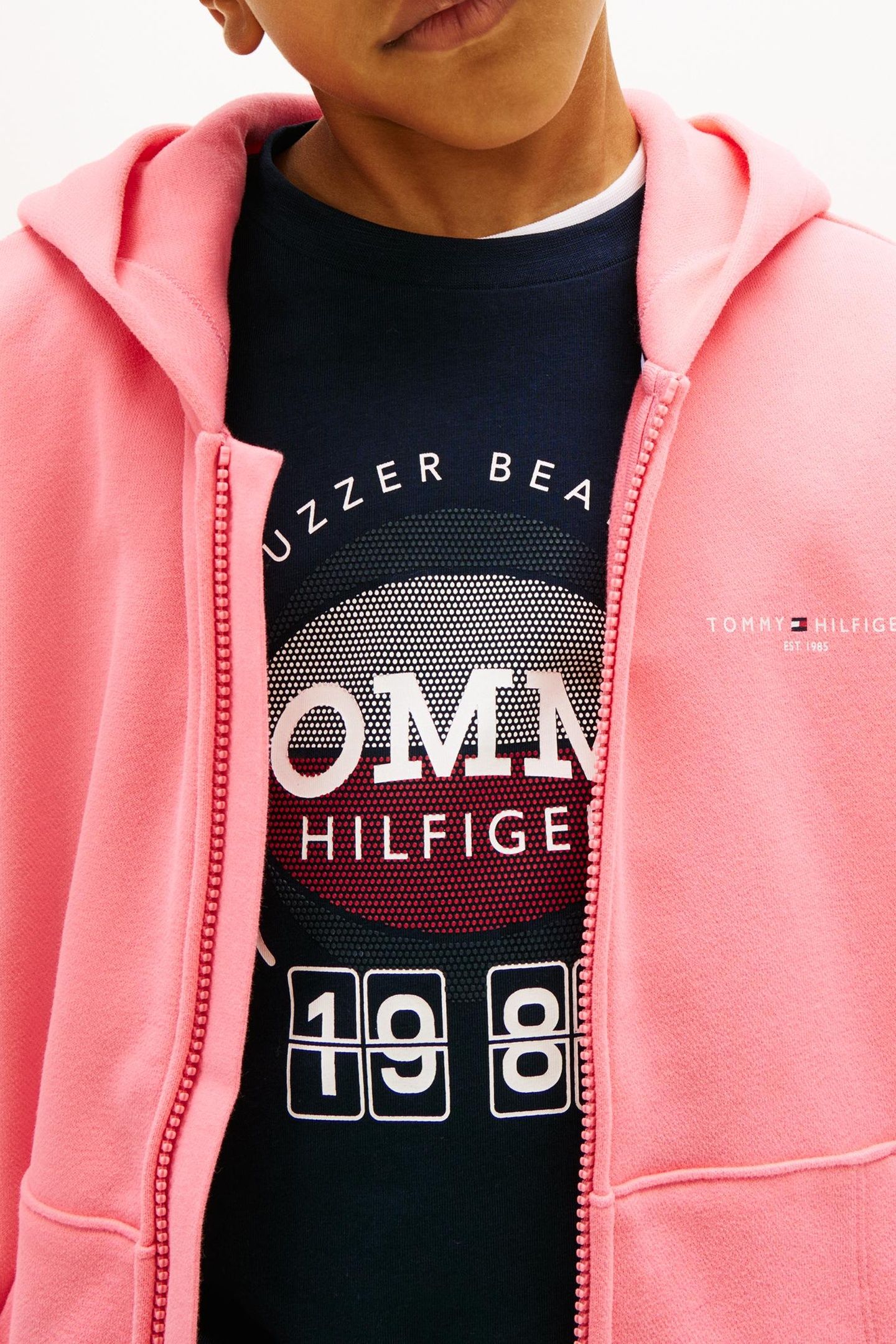 UNISEX MINI ZIP THROUGH HOODIE TROPICAL BLUSH 5