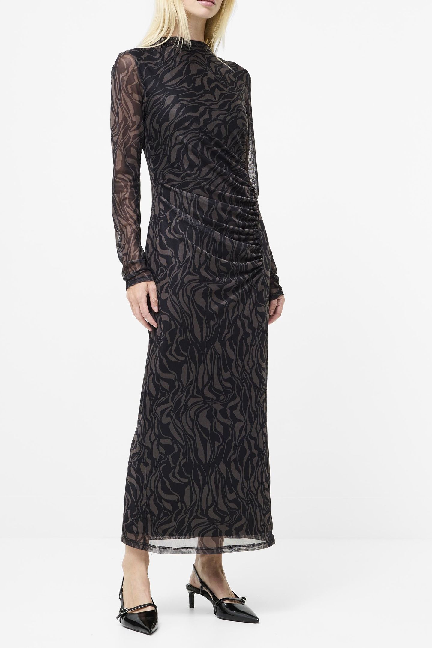 ZARIA MESH L/S DRESS KHAKI/BLK 1