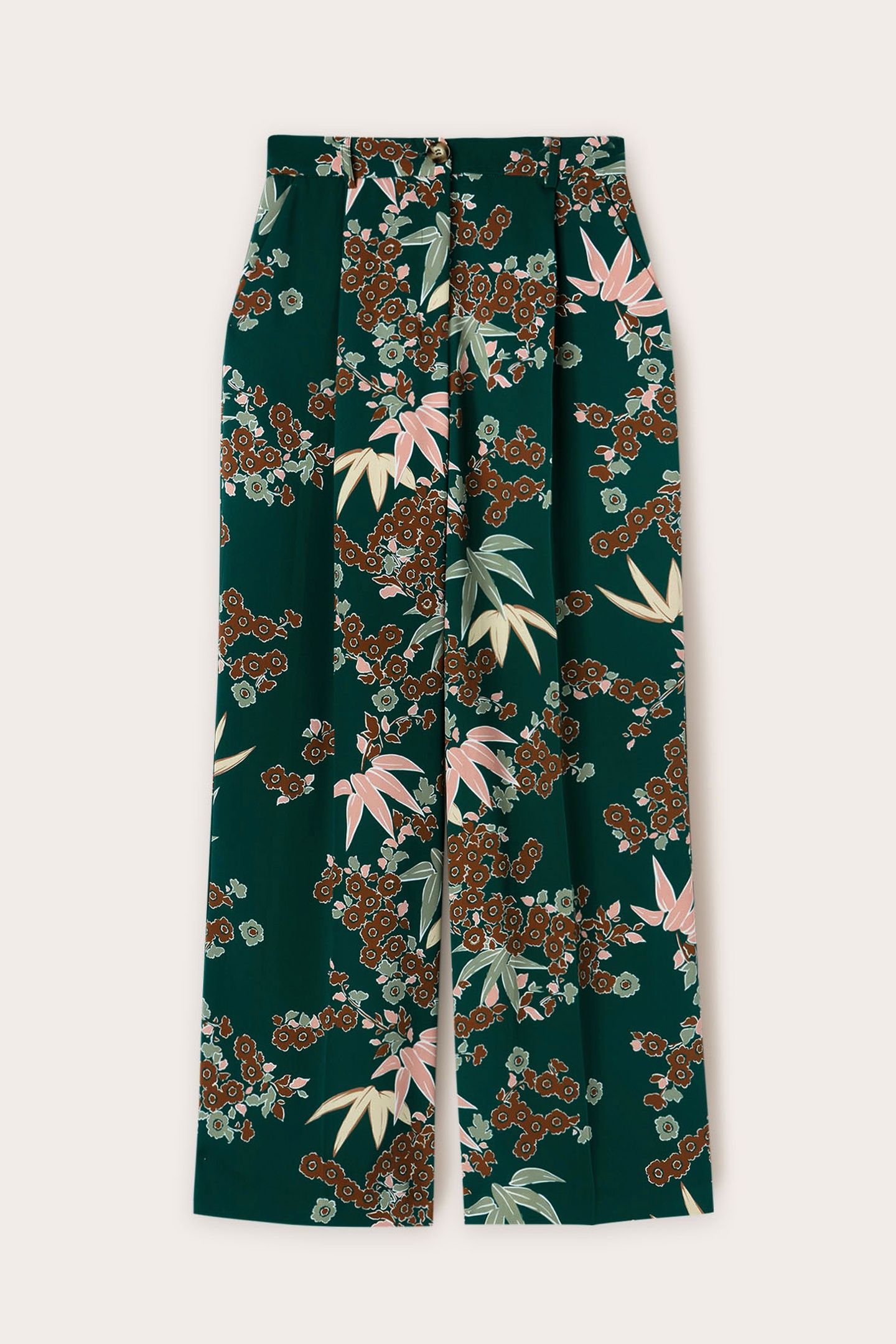 DECÒ PATTERNED PALAZZO TROUSERS WITH PLEATS GREEN 5