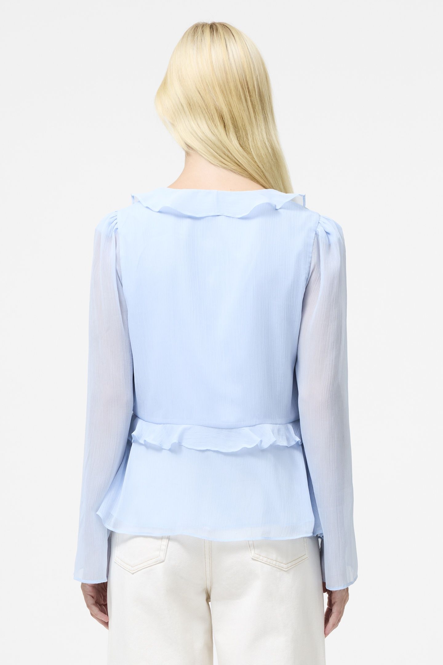 EMINA CHIFFON FRILL TIE UP TOP ARCTIC BLUE 3
