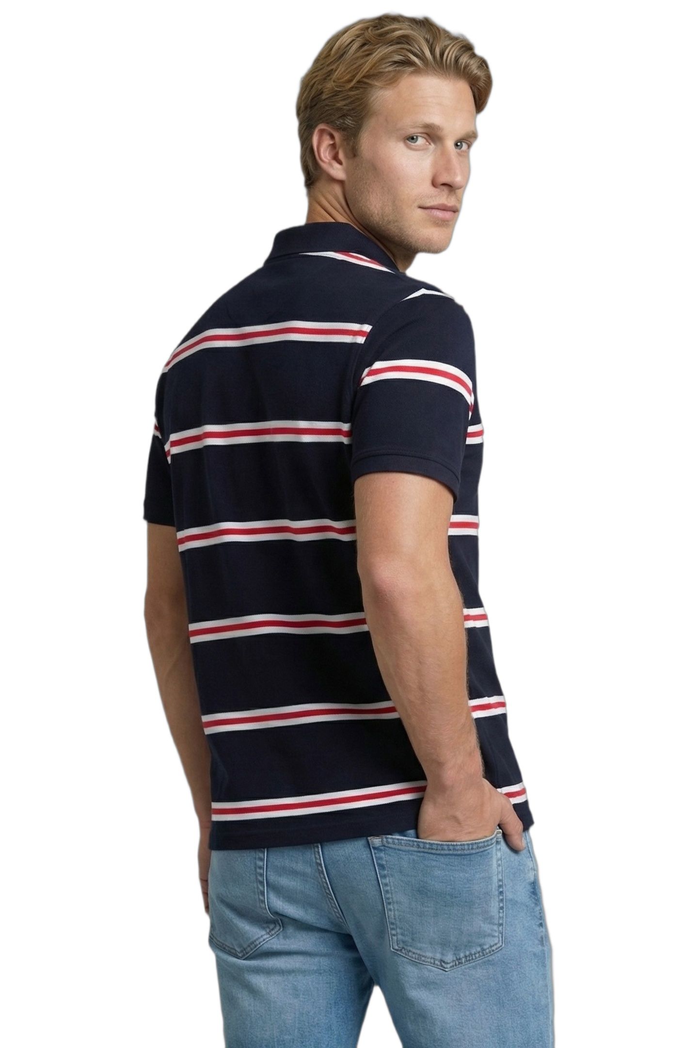 PIQUE 3 COLOUR STRIPE POLO NAVY 2
