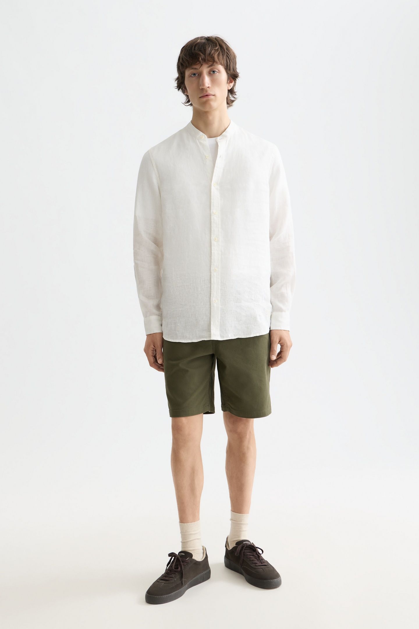 LINEN SHIRT LS STAND UP COLLAR OFF WHITE 2