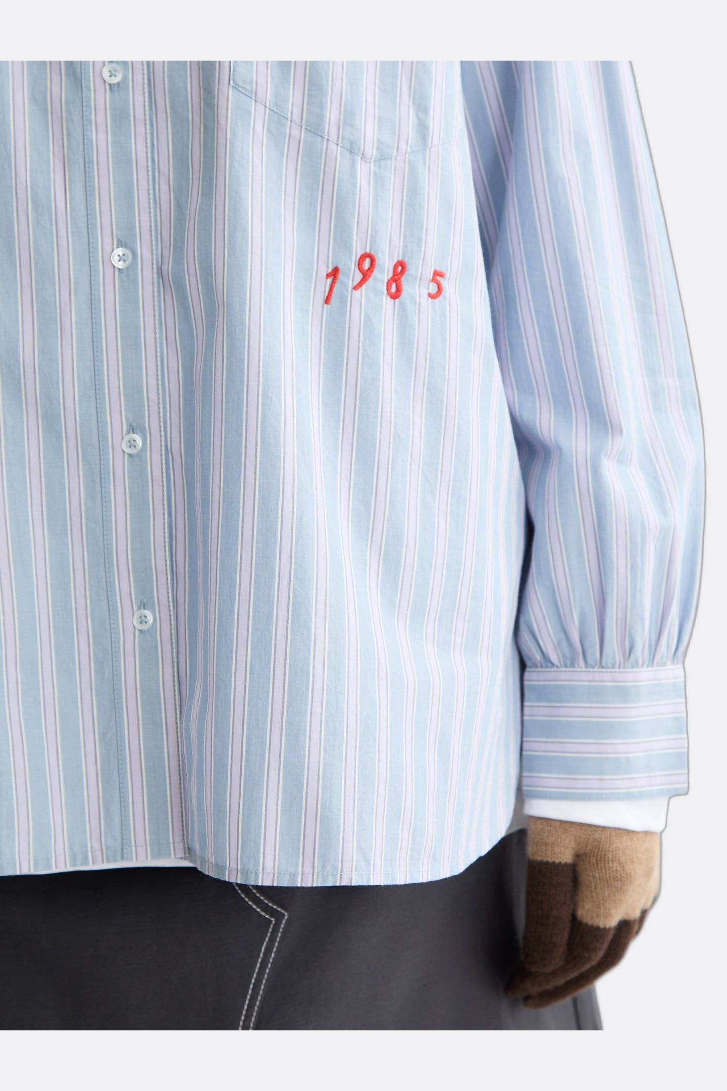 EMBROIDERED GIRLFRIEND SHIRT FADED DENIM LAVENDER STRIPE 6