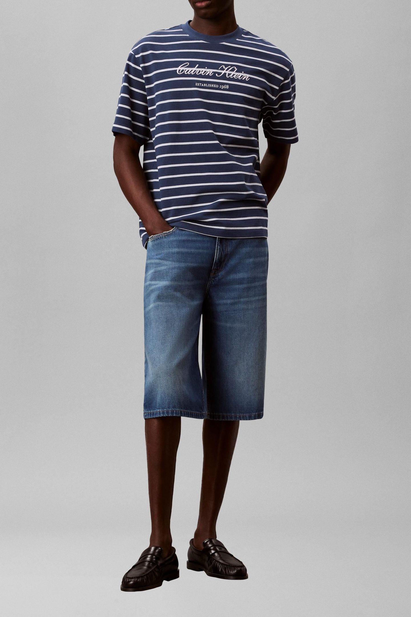 SS STRIPE CASUAL PIQUE TEE DARK DENIM 3