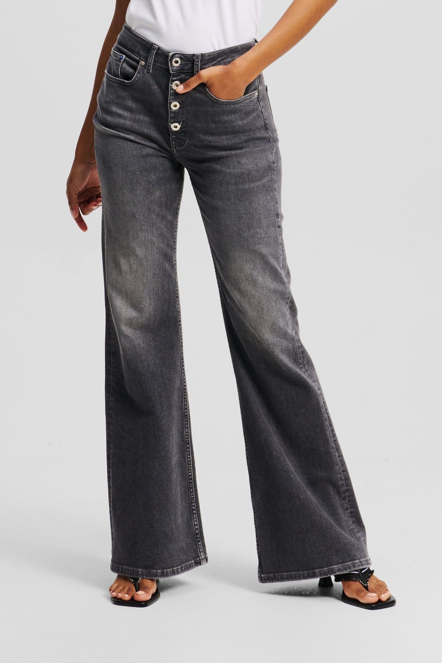 FLARED SHANK DENIM VISUAL WASHED BLACK 1