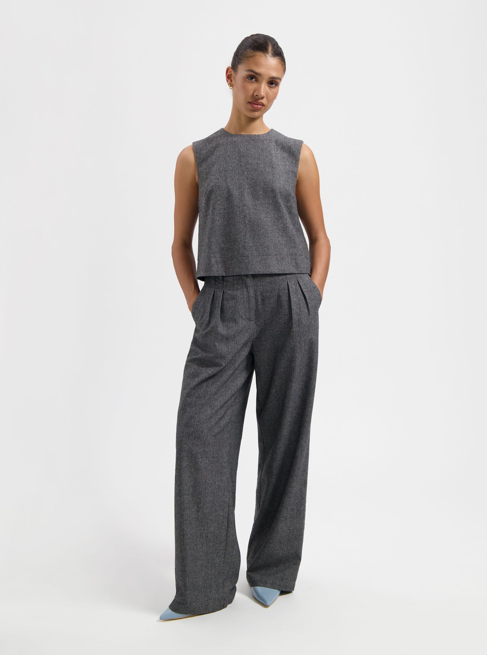 NOUS SOMMES LABELS – MIRA SL HERRINGBONE TOP GREY 1