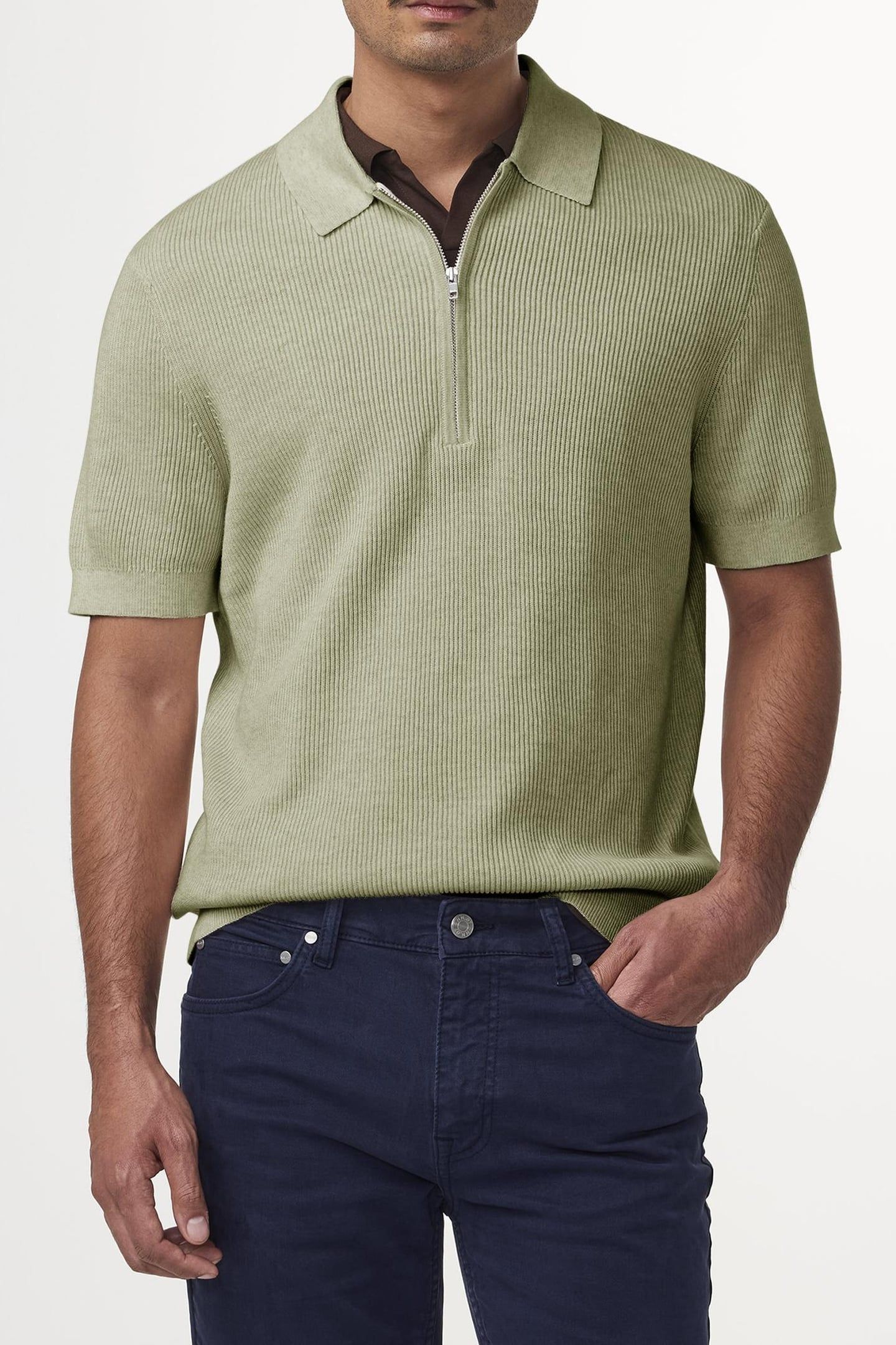 HANSIE SS ZIP 6600 KNIT SAGE GREEN 1