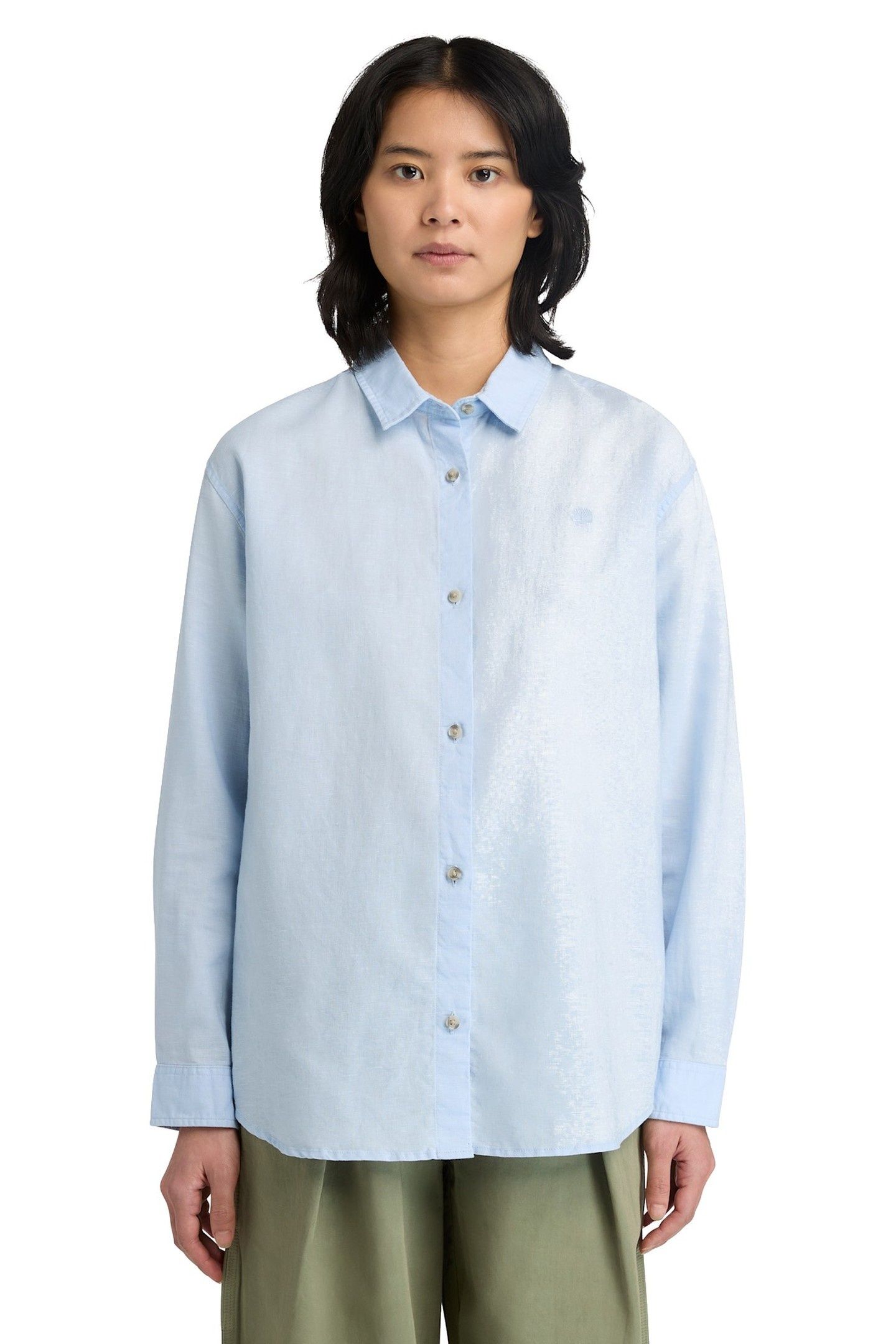 LINEN BLEND LONG-SLEEVE SHIRT MEDIUM BLUE 1