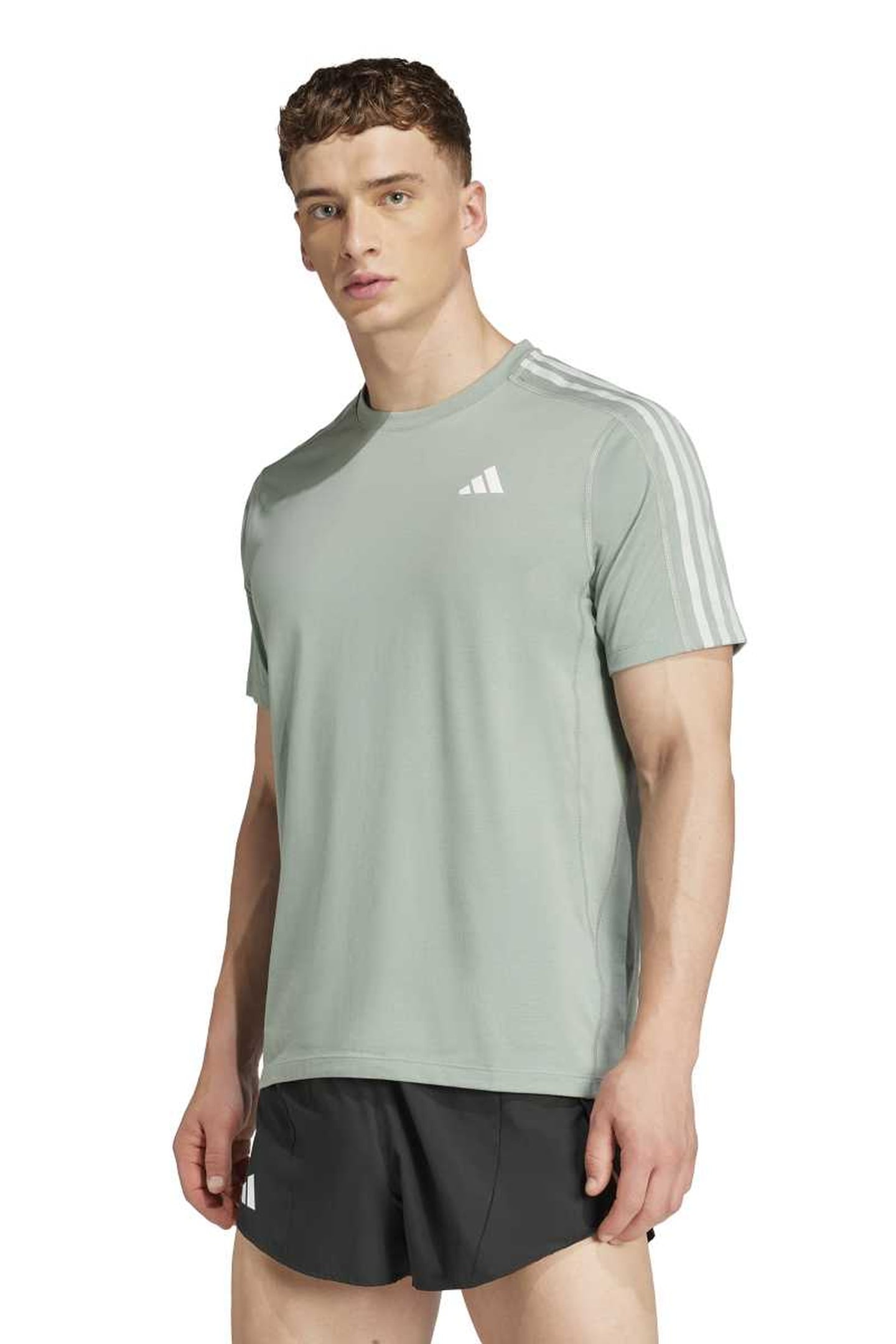 UNISEX PERFORMANCE OWN THE RUN 3 STRIPES T-SHIRT SILVER GREE 1