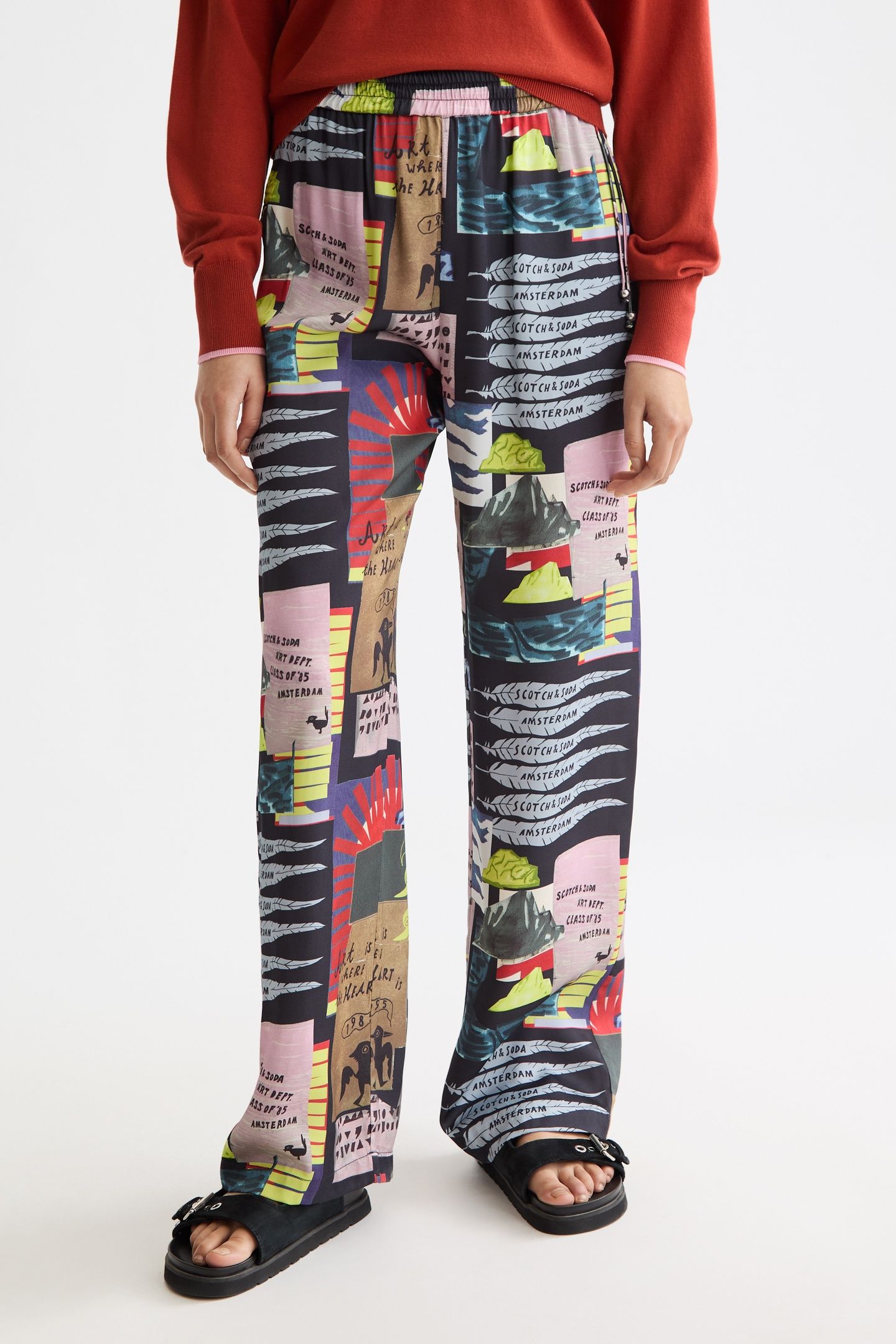 GIA - MID RISE WIDE LEG ELASTICATED TROUSERS ART DEPT COLLAG 1