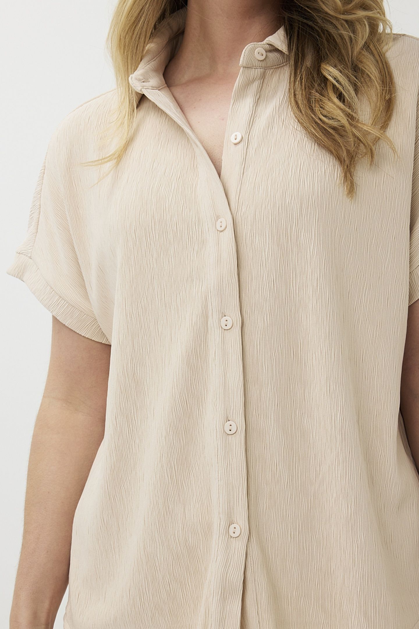 BLOUSE FANCY CRINKLE LIGHT SAND 6