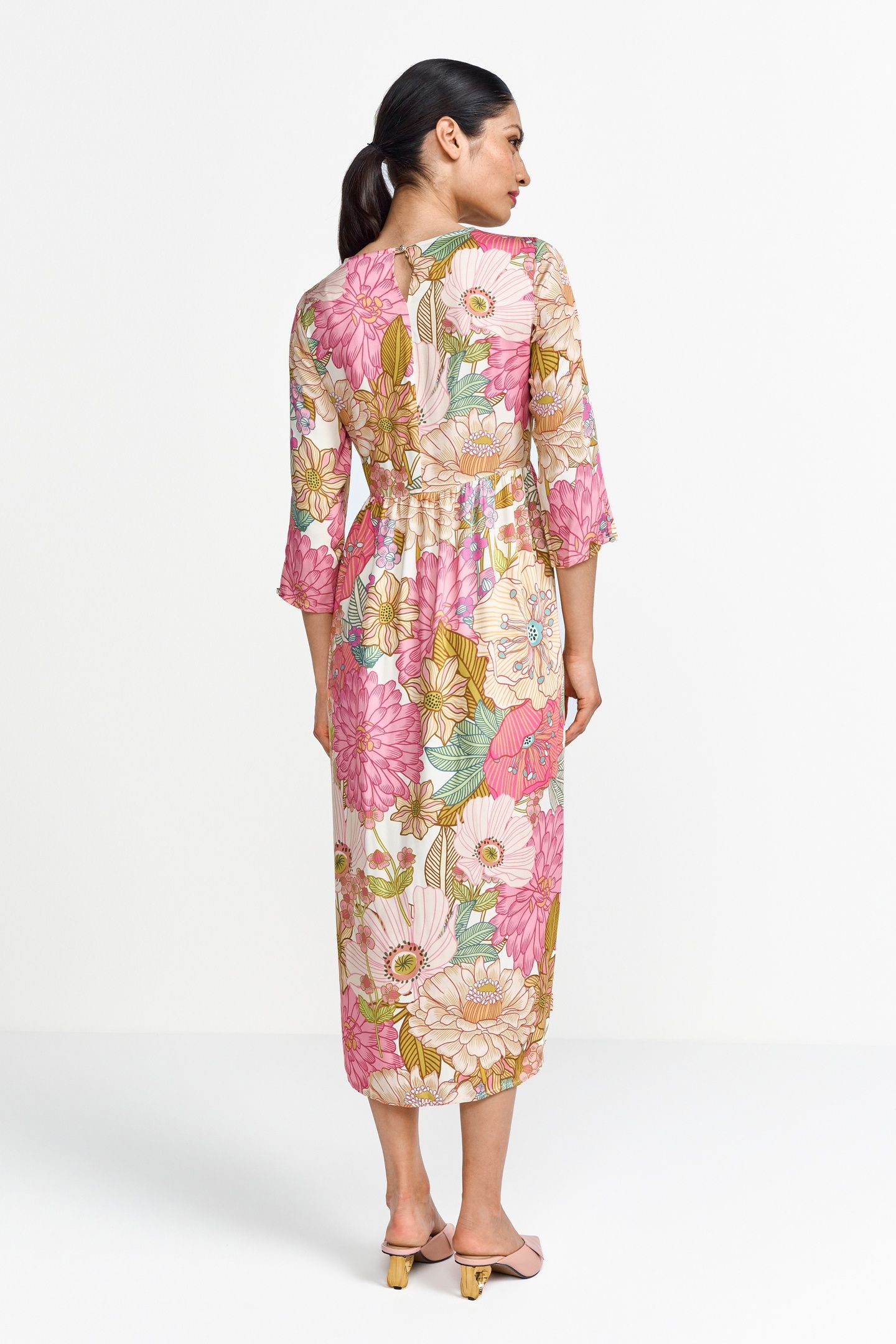 PRINTED MIDI DRESS WITH SMOCKED CHEST SPRING BLUSH 4