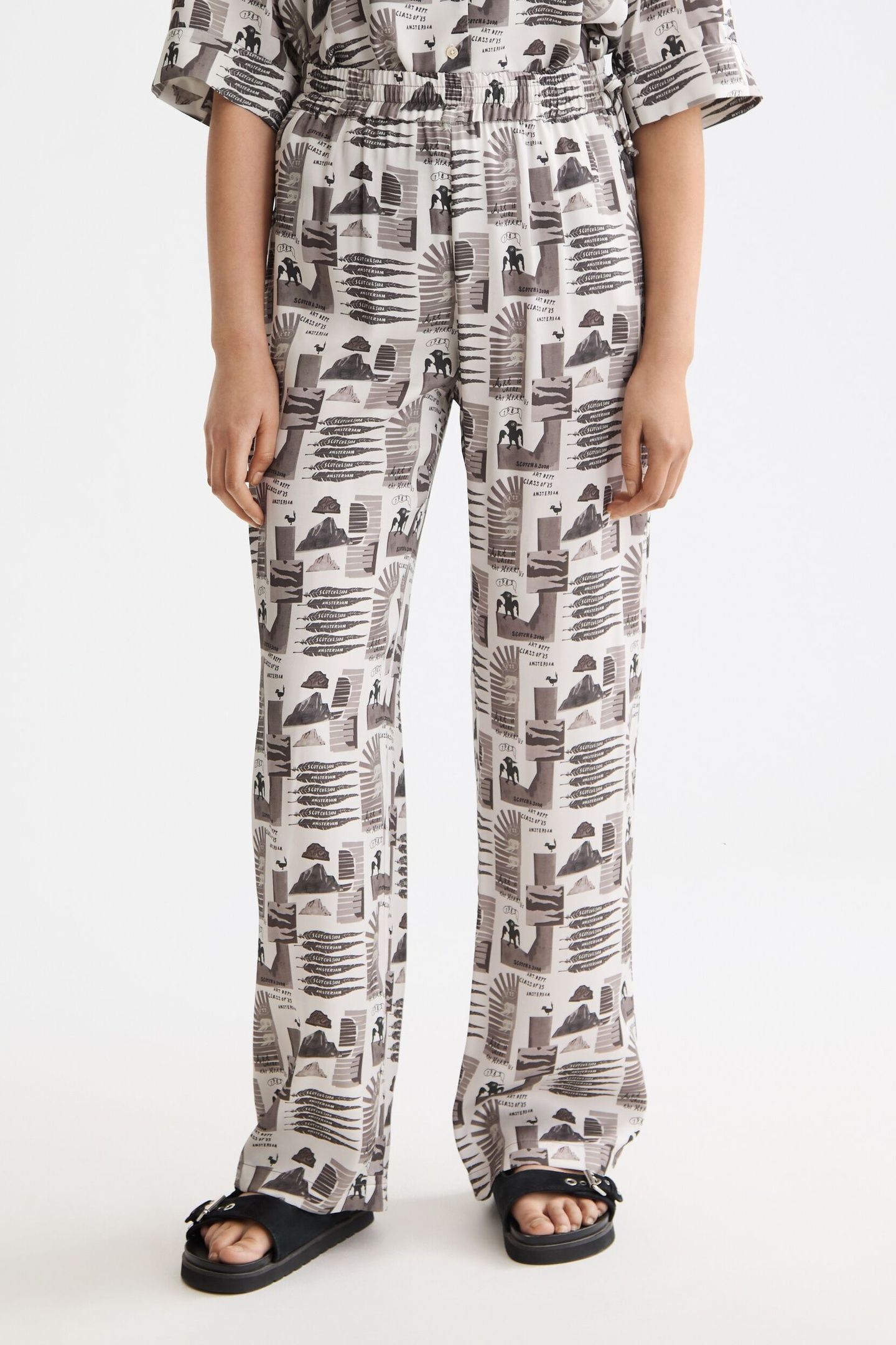 GIA - MID RISE WIDE LEG ELASTICATED TROUSERS ART DEPT COLLAG 7
