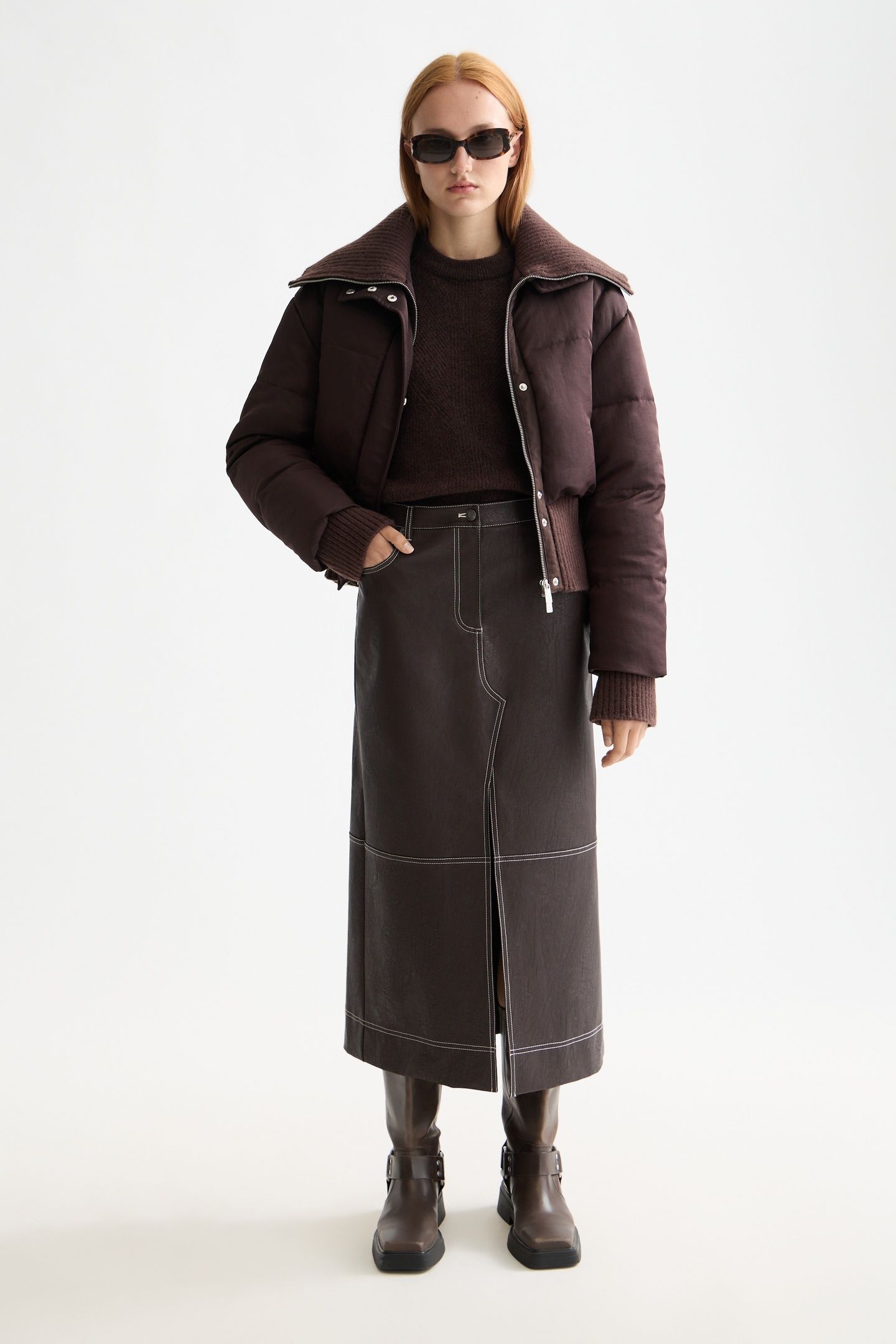 FAUX LEATHER MIDI SKIRT WITH FRONT SLIT CHOCOLATE PLUM 2
