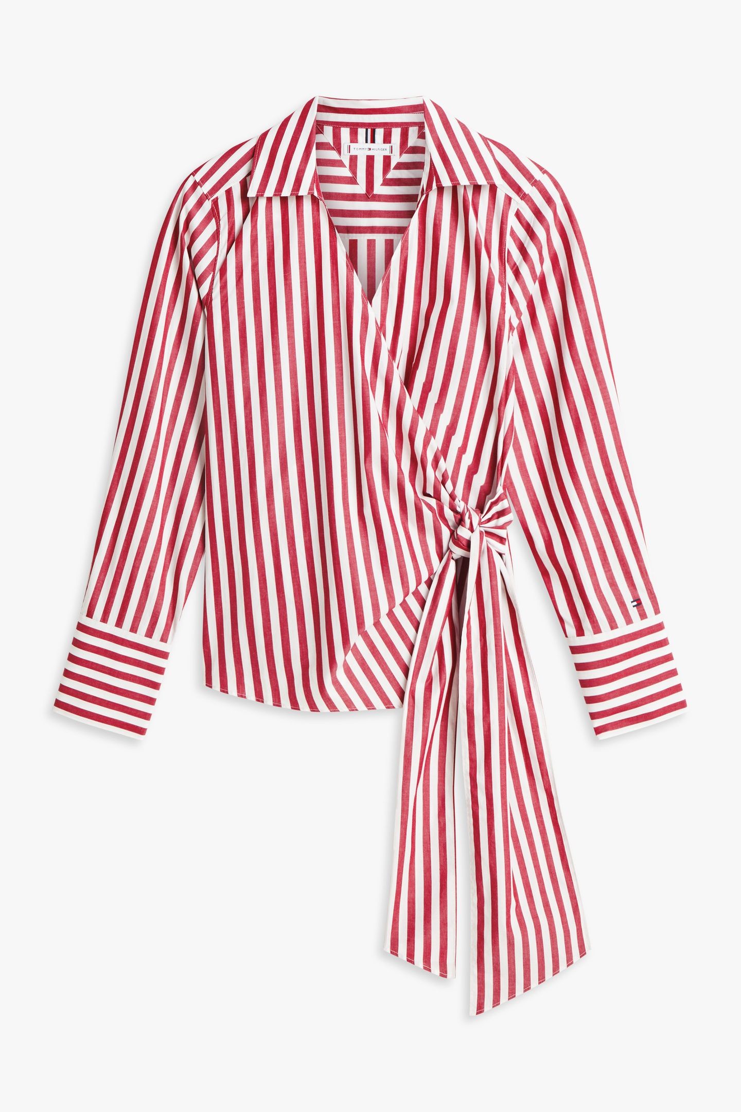 POPLIN KNOT BLOUSE WIDE BANKER STP ECRU LIBERTY RED 4