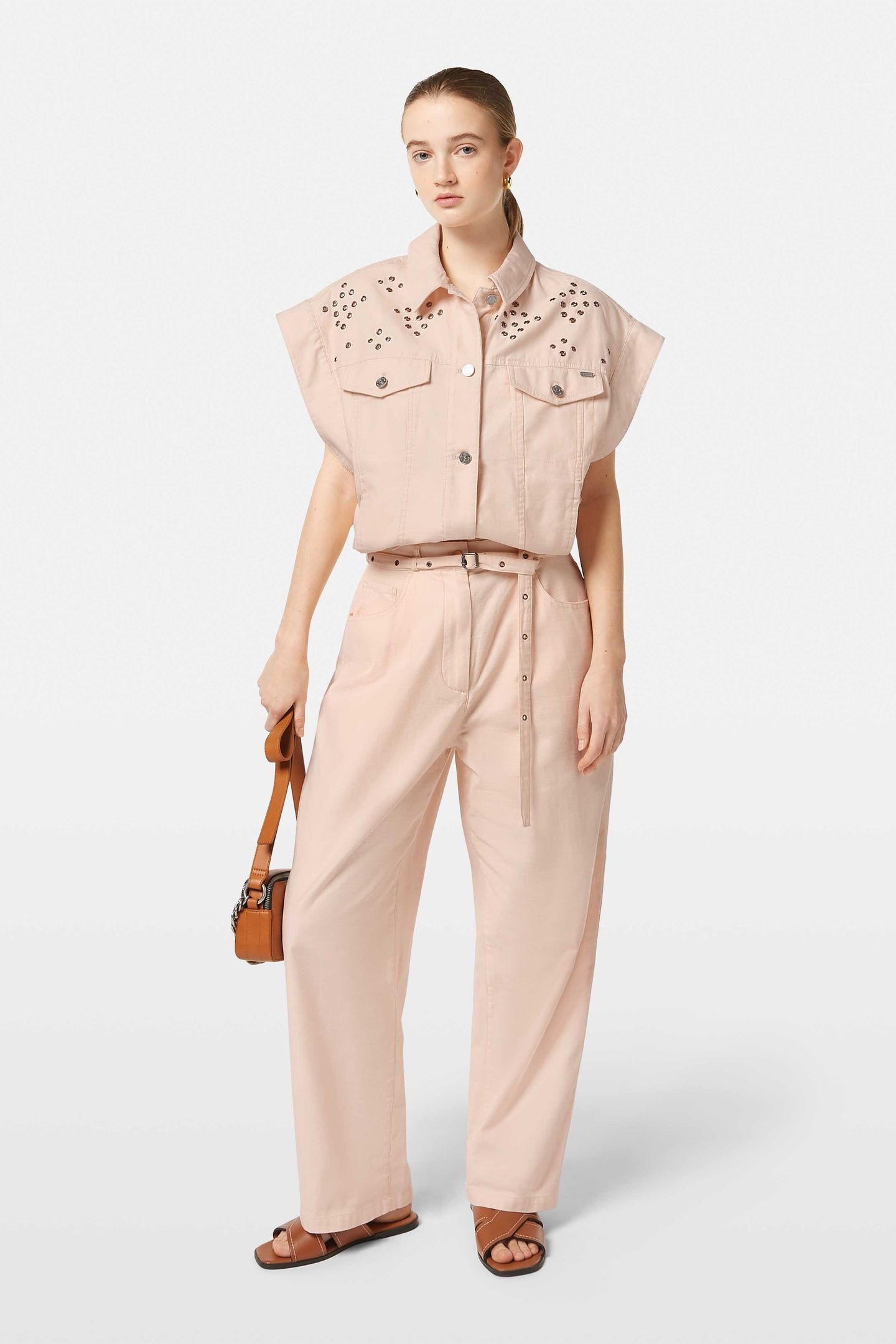 ASTER HIGH RISE WIDE LEG COTTON PANT POWDERED PEACH 2