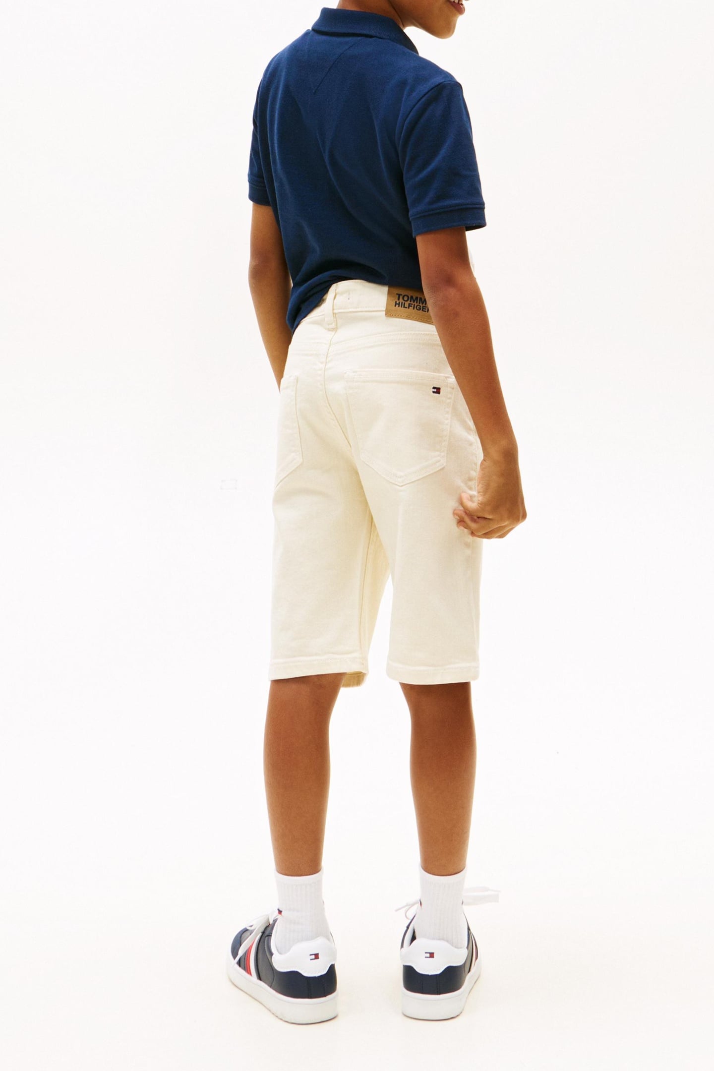 BOYS WAVY FLAG EMBROIDERY LOOSE DENIM SHORTS ECRU 3