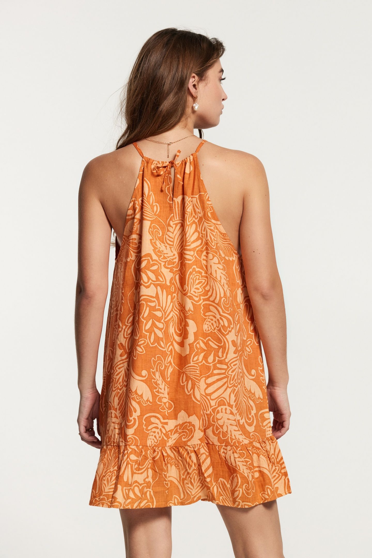 MEDELLIN DRESS ARTSY LEAVES FRESH APRICOT ORANGE 4