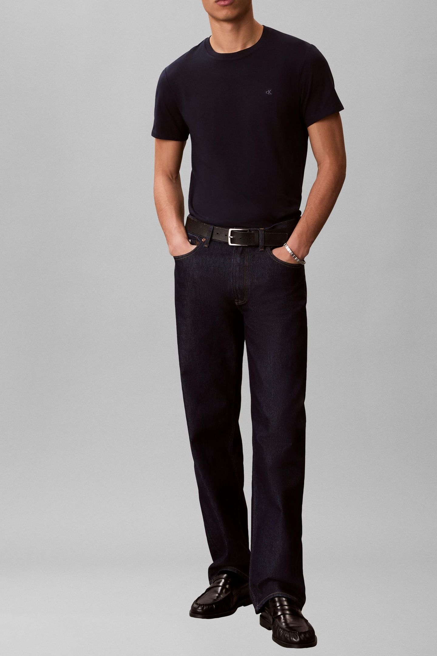 SS STRETCH COTTON TEE BRIGHT WHITE/DARK SAPPHIRE 2