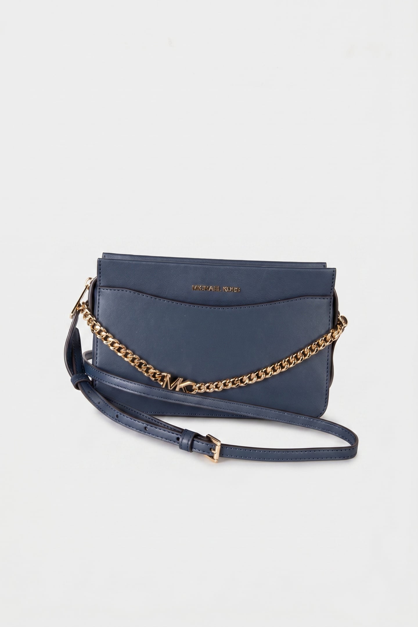 LARGE LEATHER CHAIN SWAG CROSSBODY NAVY 2