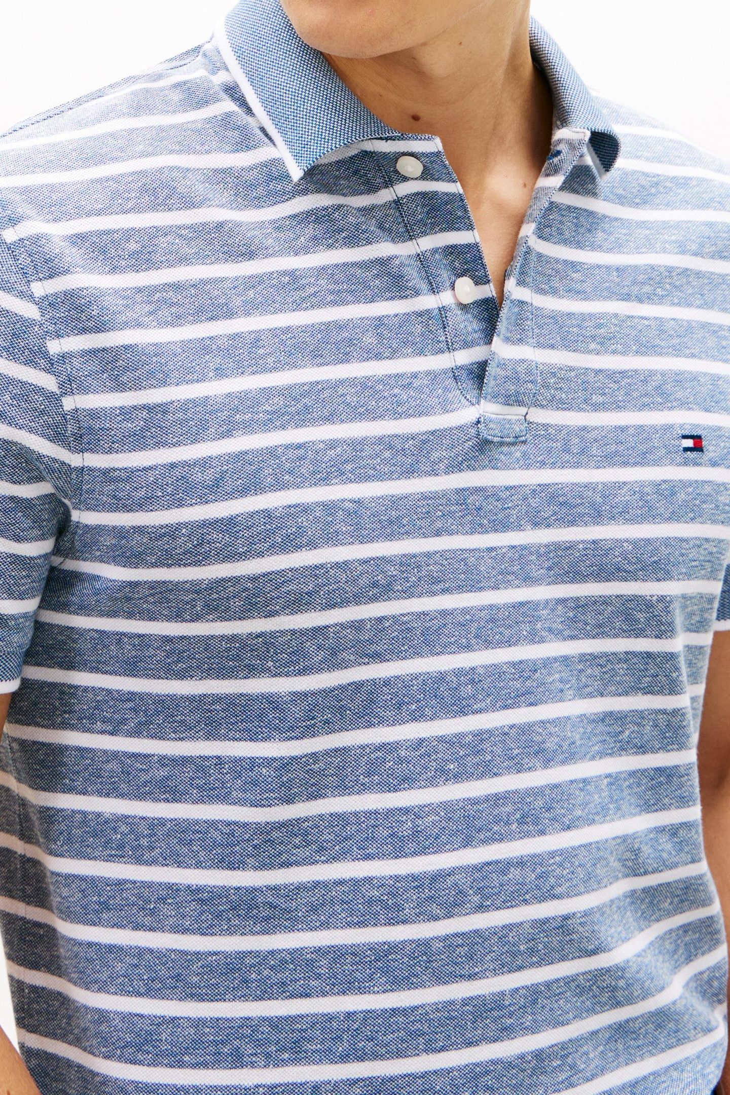 COTTON LINEN PIQUE POLO BLUE JEAN/WHITE 5