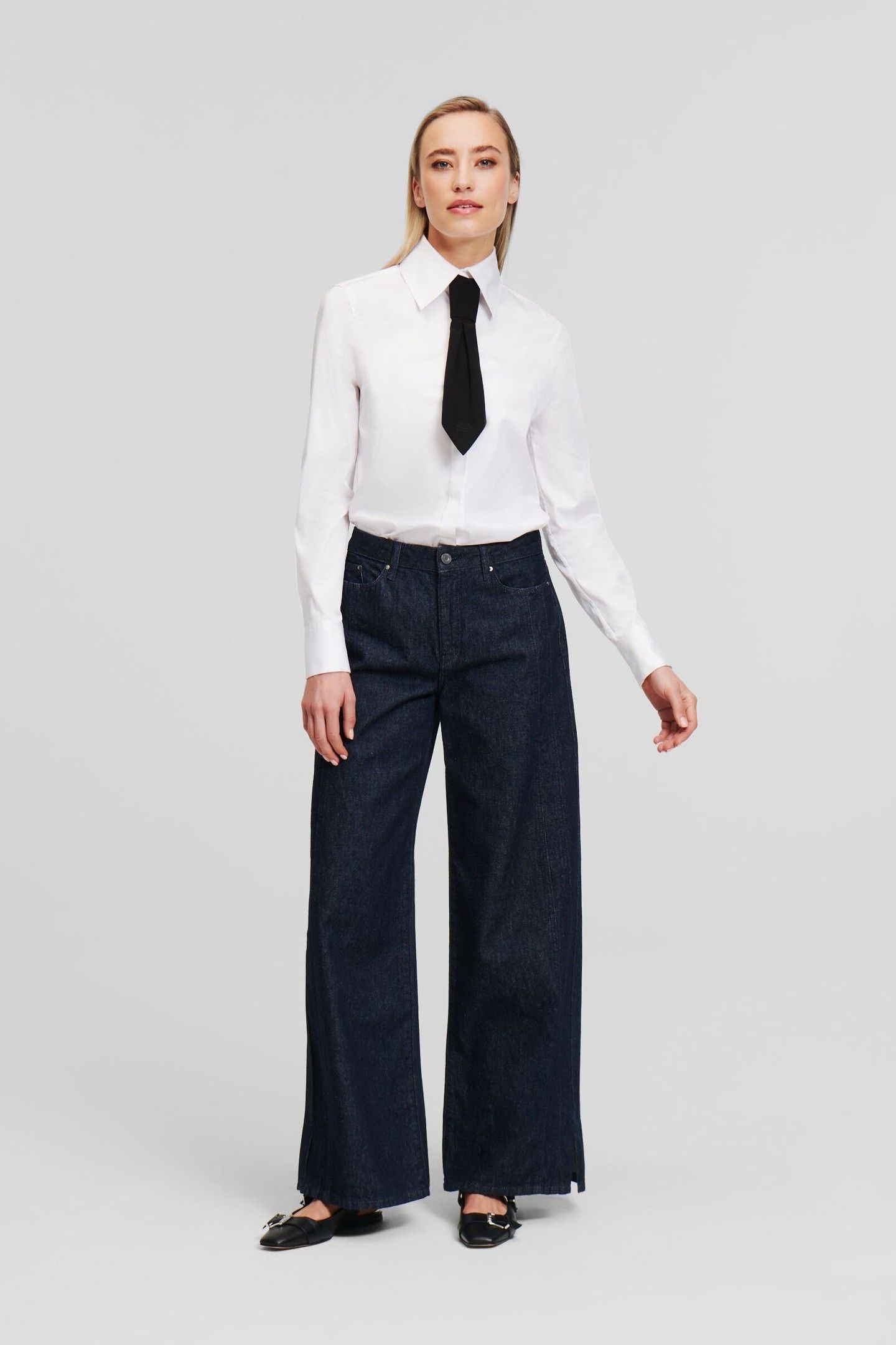 MID RISE WIDE LEG DENIM PANTS DARK BLUE 8
