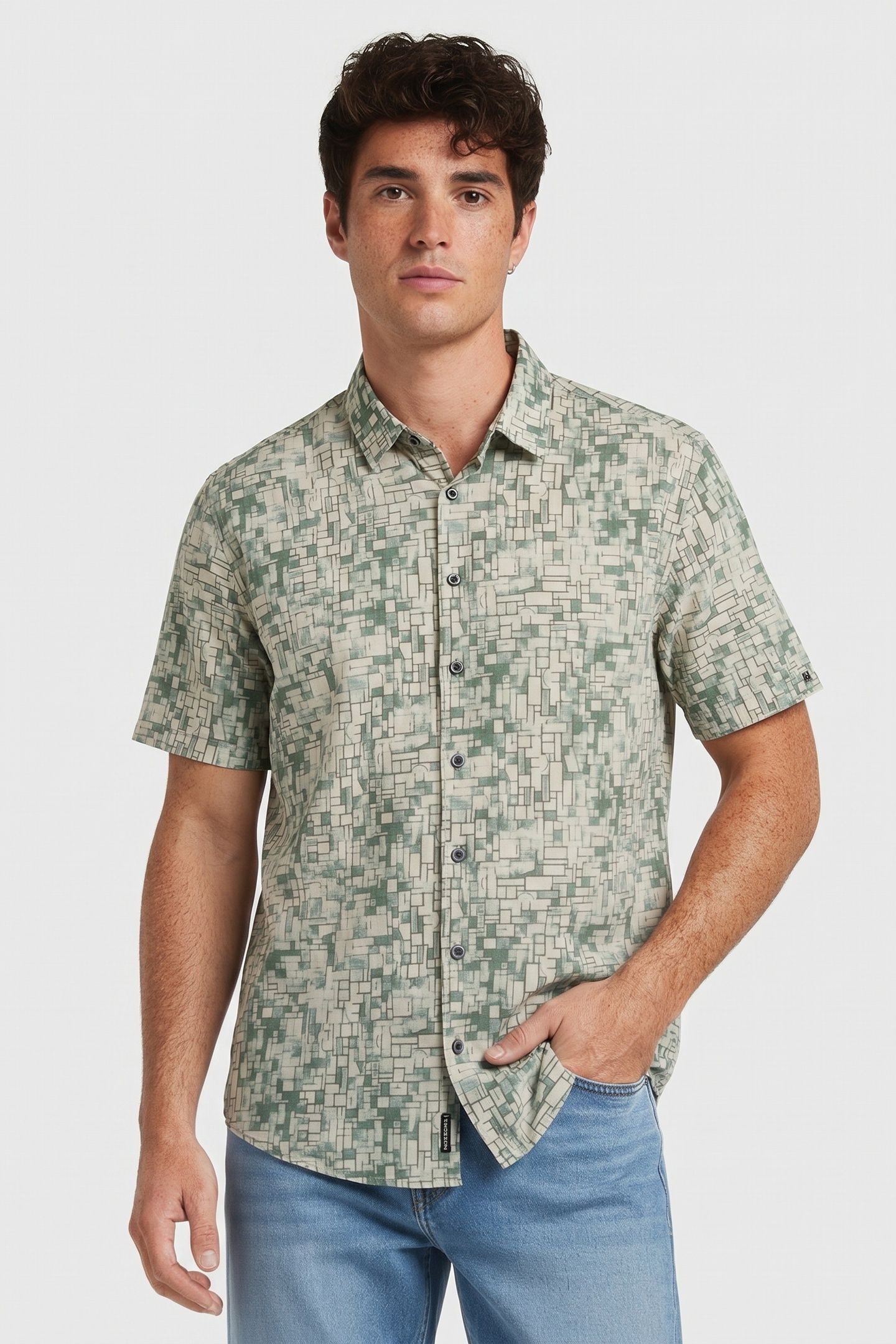 SHIRT SHORT SLEEVE ALLOVER PRINTED GREEN 1