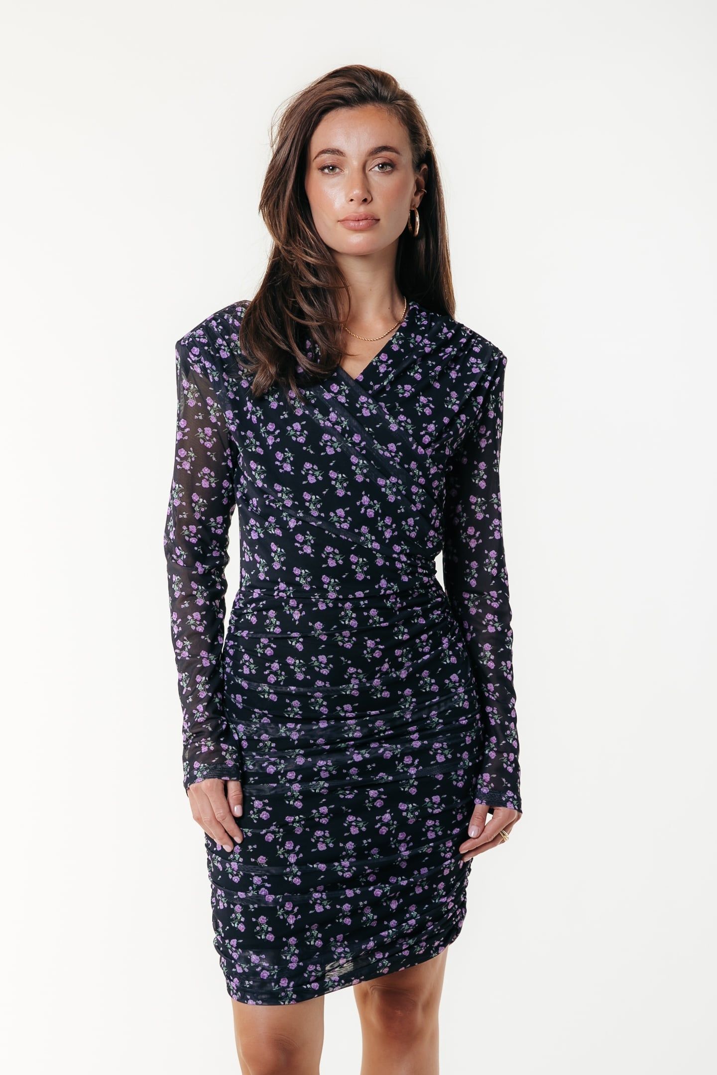 BRYSSA ROSES PADDED MESH DRESS LS PINK 1