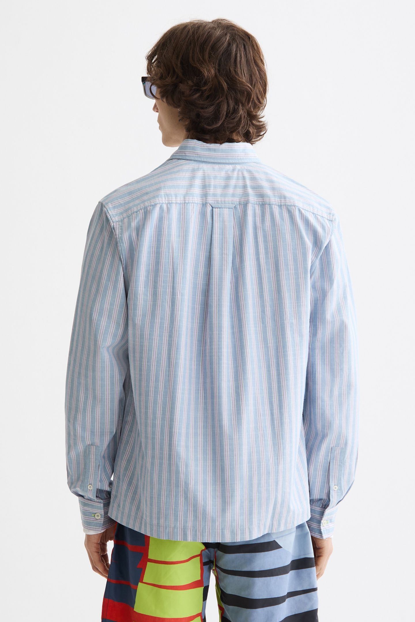 GRAPHIC PATCHWORK STRIPED OXFORD SHIRT FADED DENIM LAVENDER 2